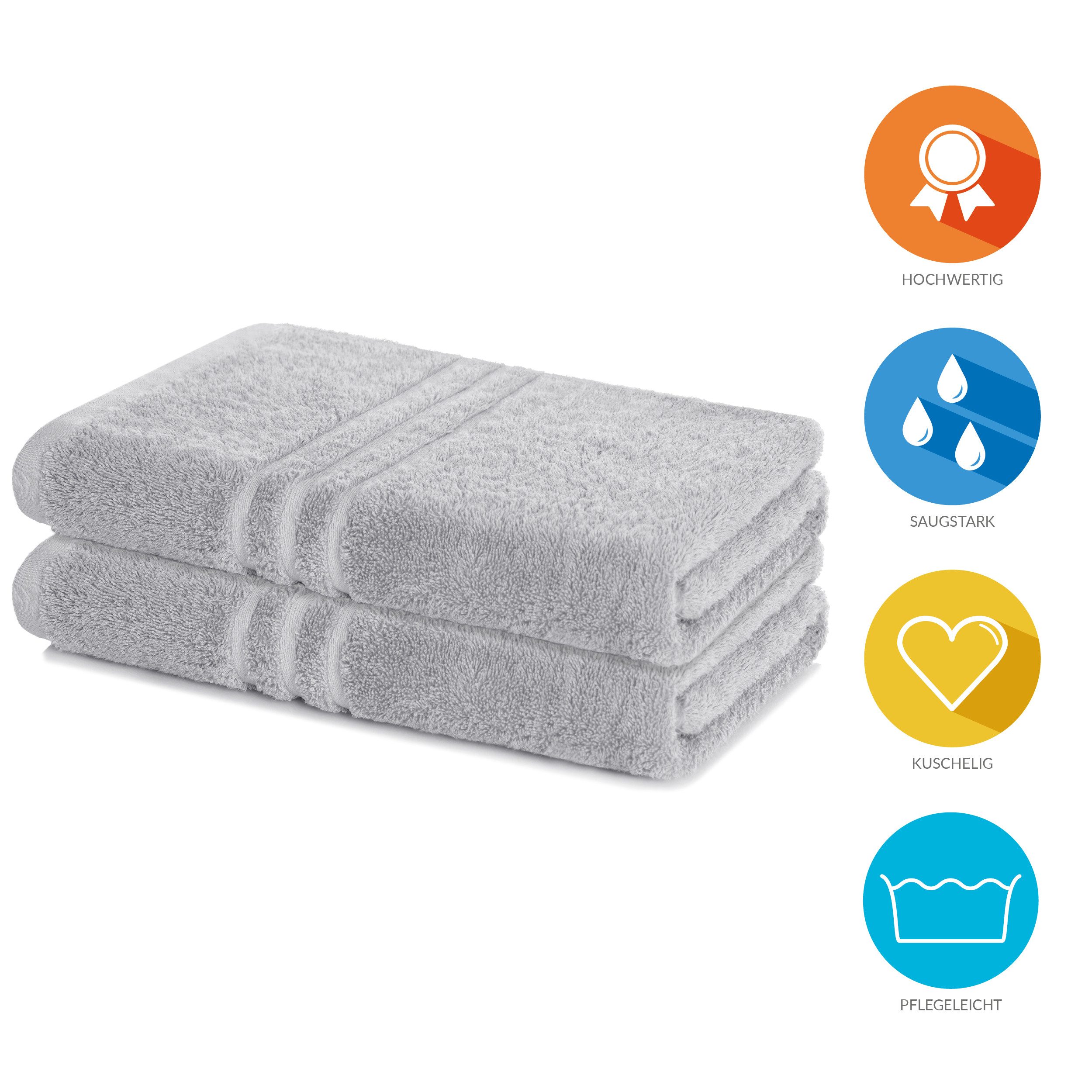 Lavea Duschtuch Elena Frottee Duschtücher Set 70x140 cm Handtücher, 100% Baumwolle (2er Set), Dusch-Handtuch, 500 g/m² Frottier, weich & saugstark, pflegeleicht