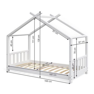VitaliSpa® Kinderbett Kinderhausbett 80x160cm DESIGN Weiß Matratze