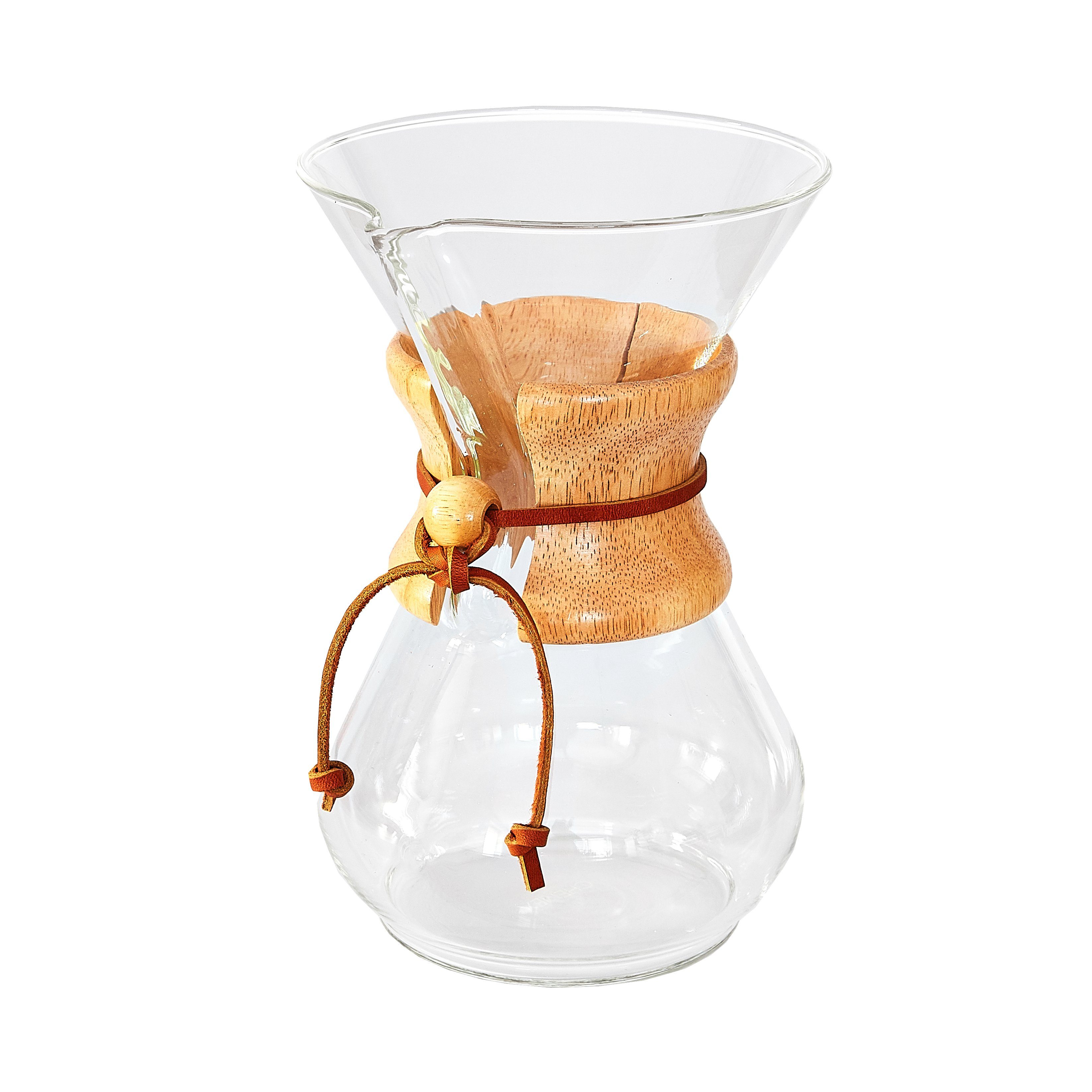 Chemex Kaffeebereiter, 0,9l Kaffeekanne, aus Glas für 6 Tassen, braune Holzmanschette