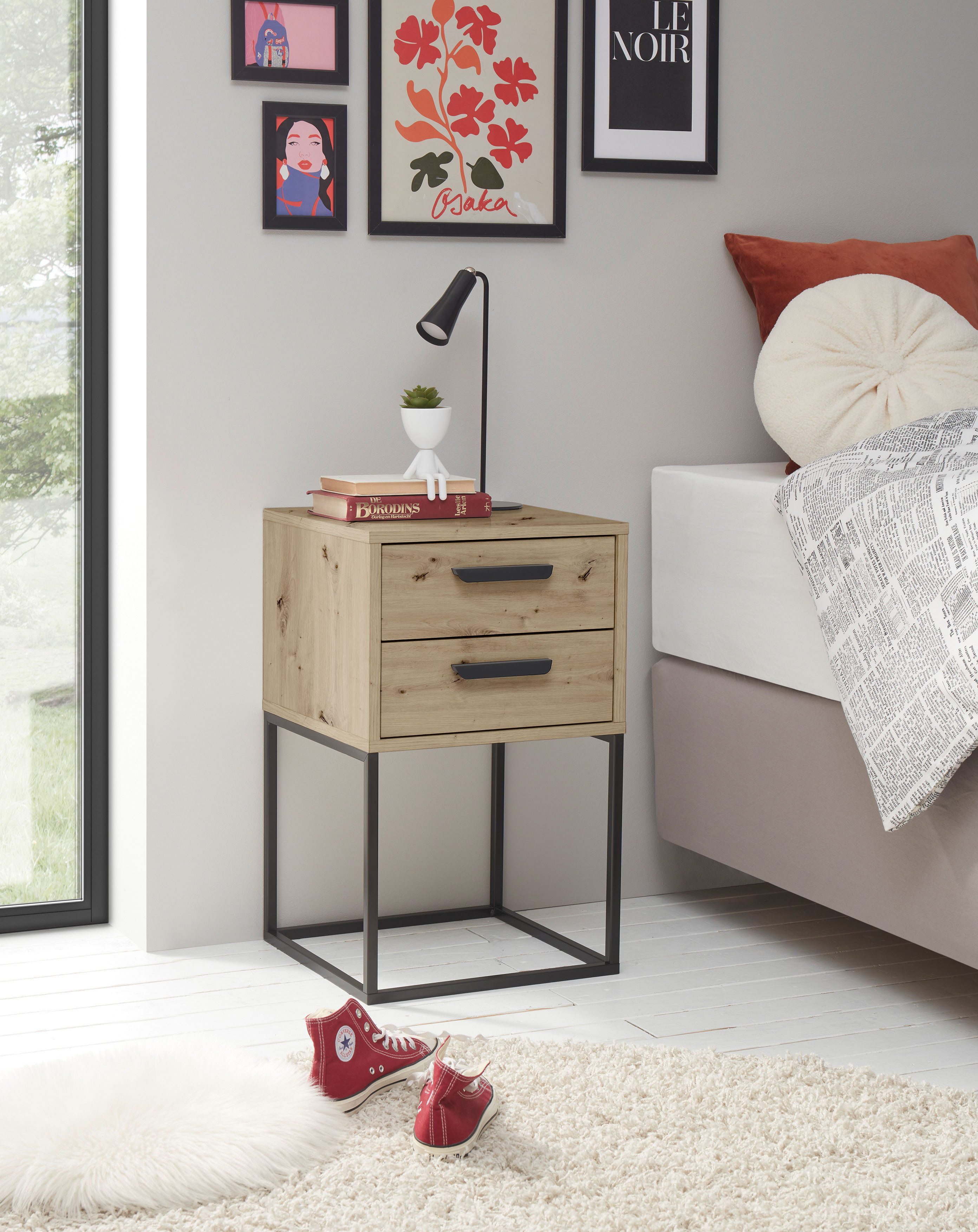 Schlafkontor Nachtkommode Suna Kommode, Nachttisch, Nachtschrank, auf Metallgestell