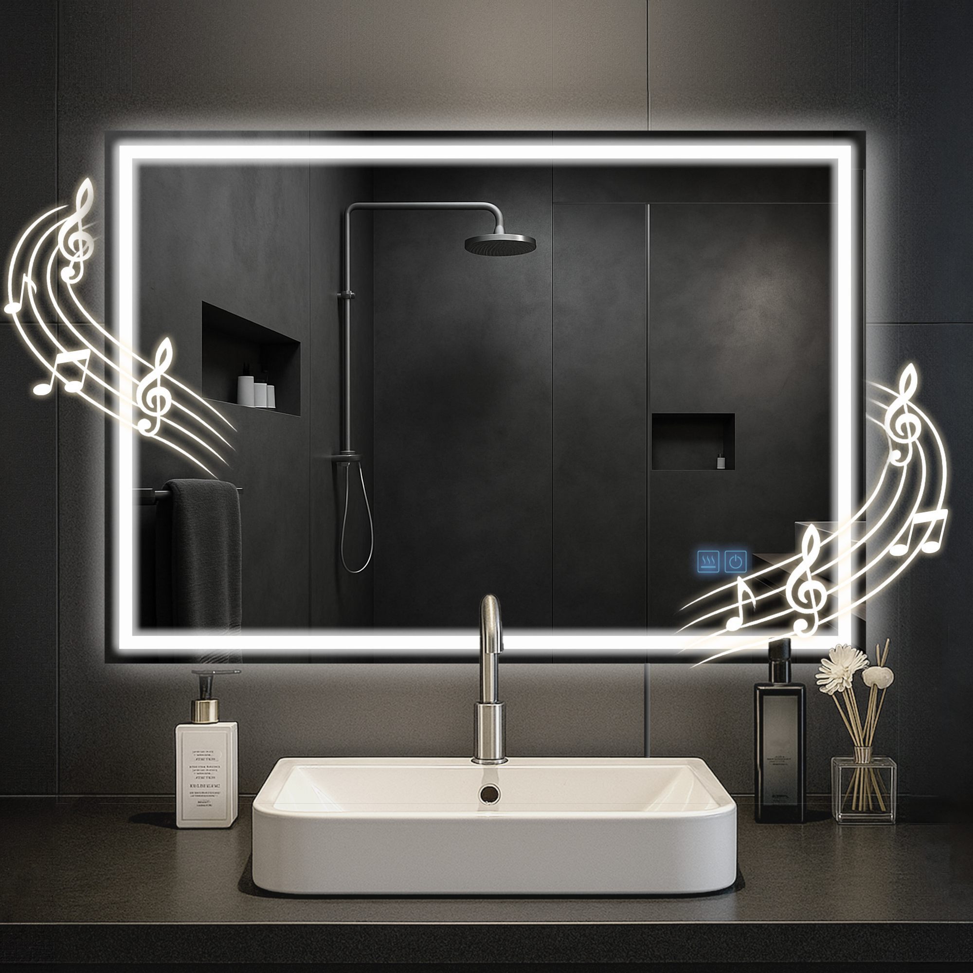 CLP Wandspiegel Jaffrey (1er), Bluetooth-Lautsprecher, Anti-Fog, LED-Licht, IP44