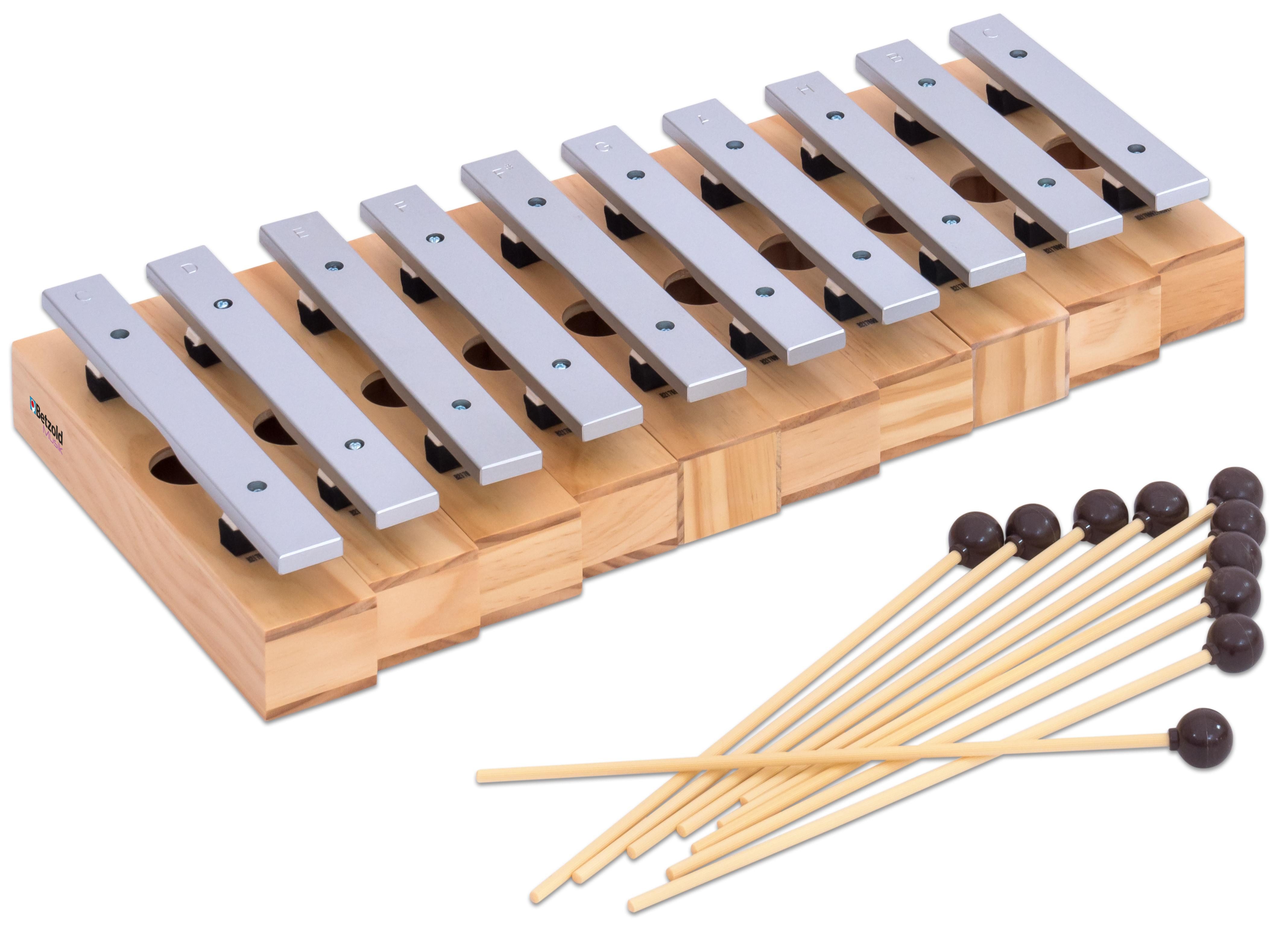 Betzold Klangröhren 10 Sopran-Klangbausteine und 10 Schlägel, Leichtmetall