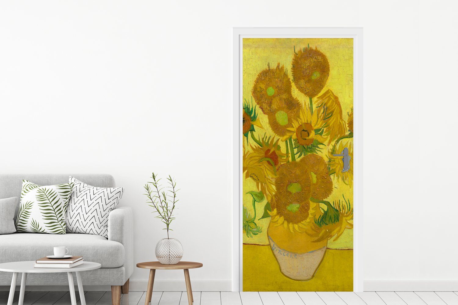 Fototapete bedruckt, - Gogh, St), cm Matt, Vincent van 75x205 für Türtapete (1 Türaufkleber, Sonnenblumen Tür, MuchoWow