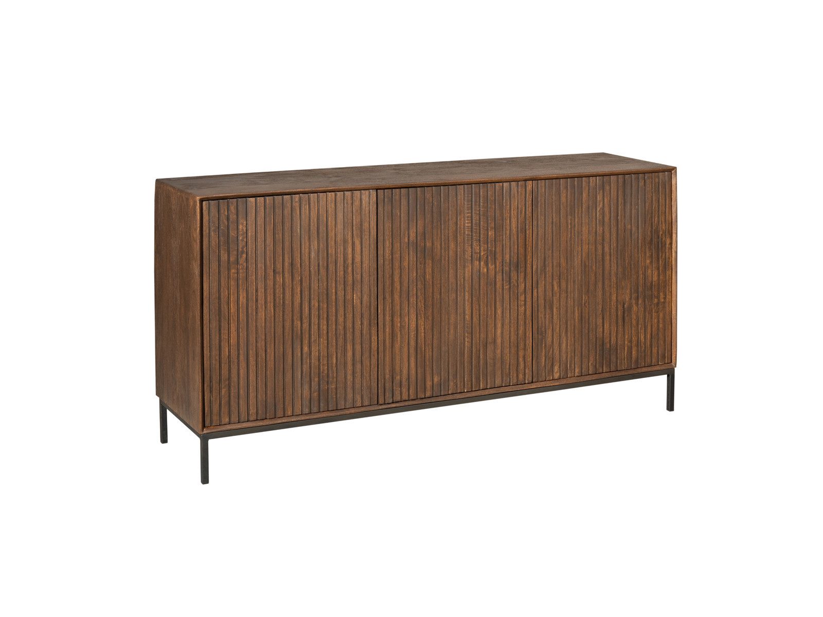 Villa Möbel Sideboard (Packung, 1 St., 1 St. Sideboard), Massives Mangoholz (Braun), Lamellentüren und stabiler Metallrahmen