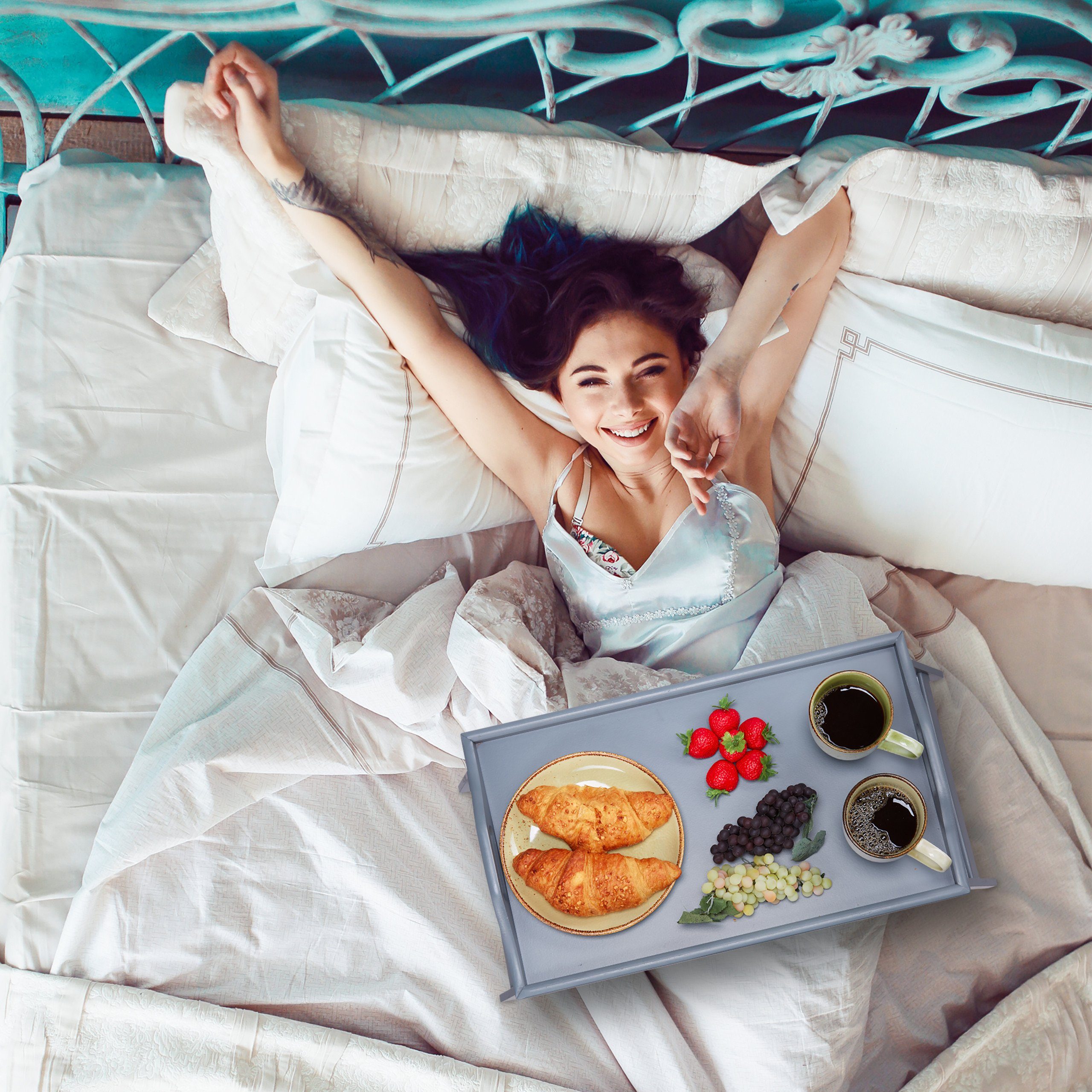 relaxdays Tabletttisch Bambus Betttablett grau günstig online kaufen