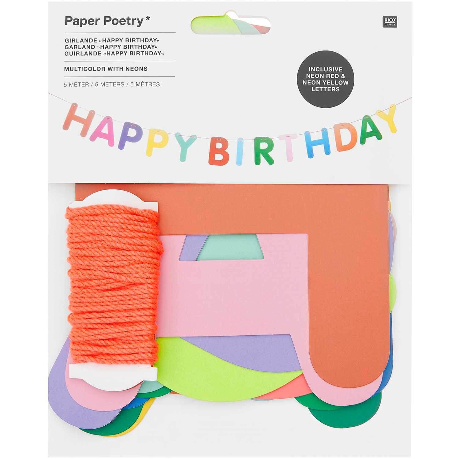 Birthday, / Design multicolor Rico Girlande neon Girlande Happy