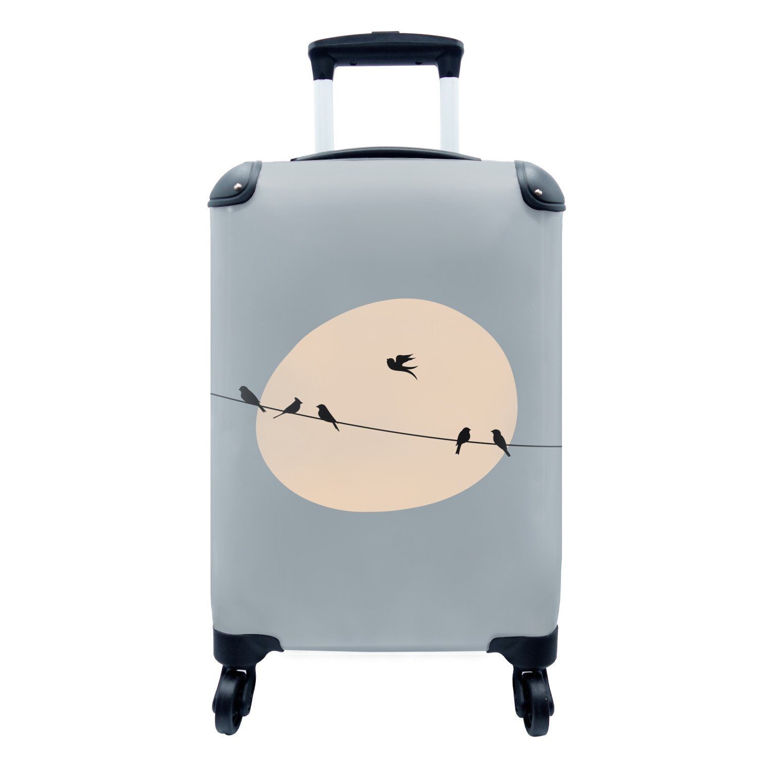 MuchoWow Handgepäckkoffer Pastell - Vogel - Blau, 4 Rollen, Reisetasche mit rollen, Handgepäck für Ferien, Trolley, Reisekoffer