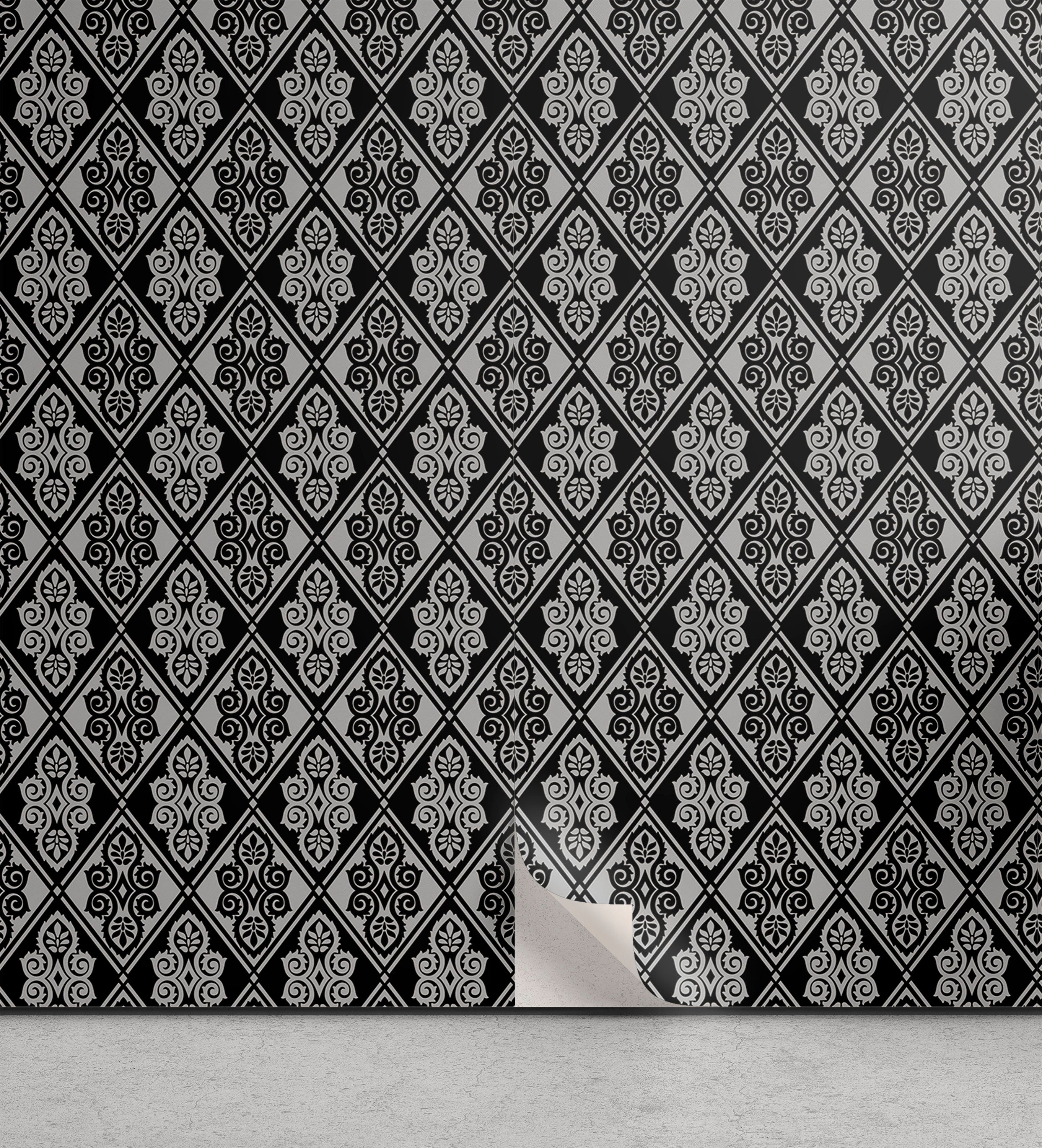 Abakuhaus Vinyltapete selbstklebendes Wohnzimmer Küchenakzent, Kohlengrau Rhombus Baroque Wie