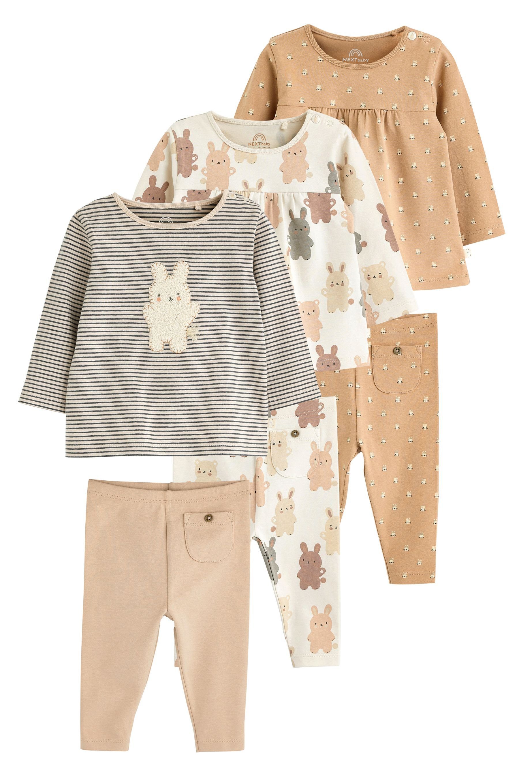 im Next Baby-Set Shirt Bunny & Brown 6-teiligen Rust und Leggings T-Shirts (6-tlg) Leggings