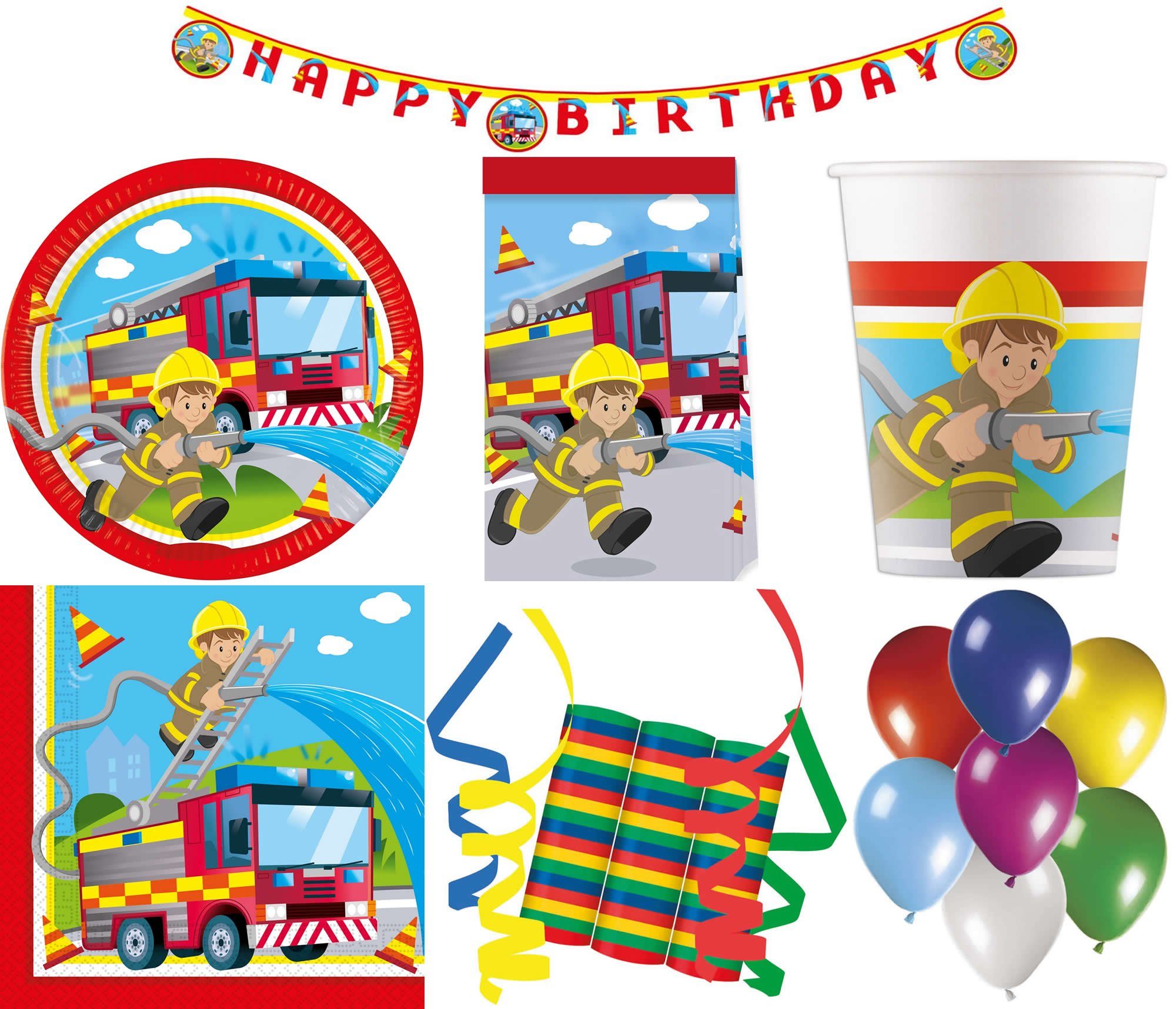Procos Einweggeschirr-Set 149-tlg Set Kindergeburtstag Party Feier Fete Deko Motto Feuerwehr (149-tlg), 8 Personen, Pappe