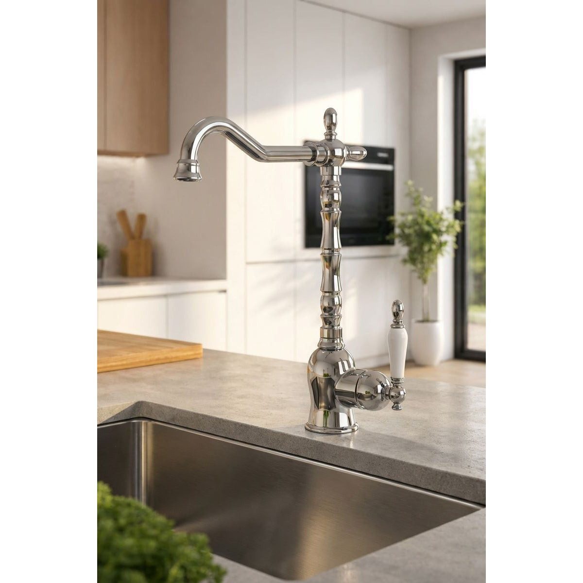 Melvion Küchenarmatur Retro Küchenarmatur Chrom 360 Messing Wasserhahn – Bild 2 von 3