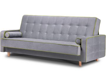 Konsimo Schlafsofa DOZER Sofa 3 Personen, ausziehbar, Velours, mit Armlehnen, mit Bettkasten