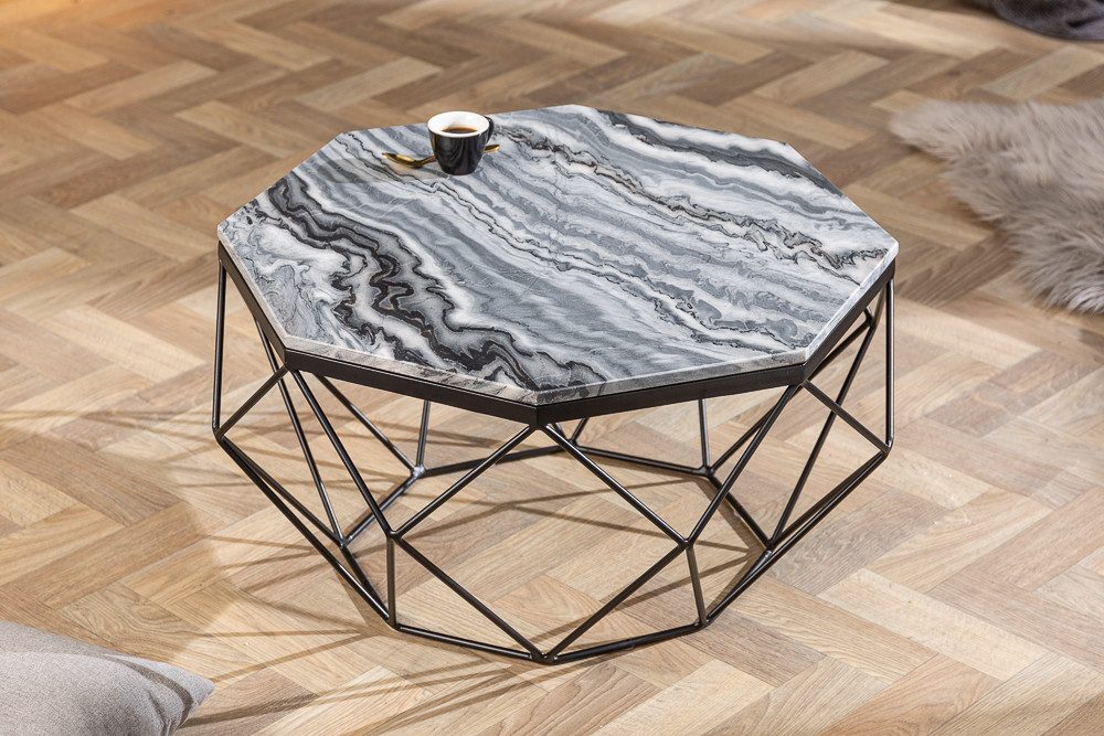 riess-ambiente Couchtisch DIAMOND 70cm schwarz-grau / schwarz, Wohnzimmer · Marmor · Metall · eckig · Handarbeit