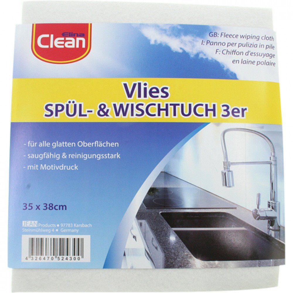 CLEAN Spül- aus & Wischtuch Vlies 35x38cm 3er Geschirrschwamm Clean