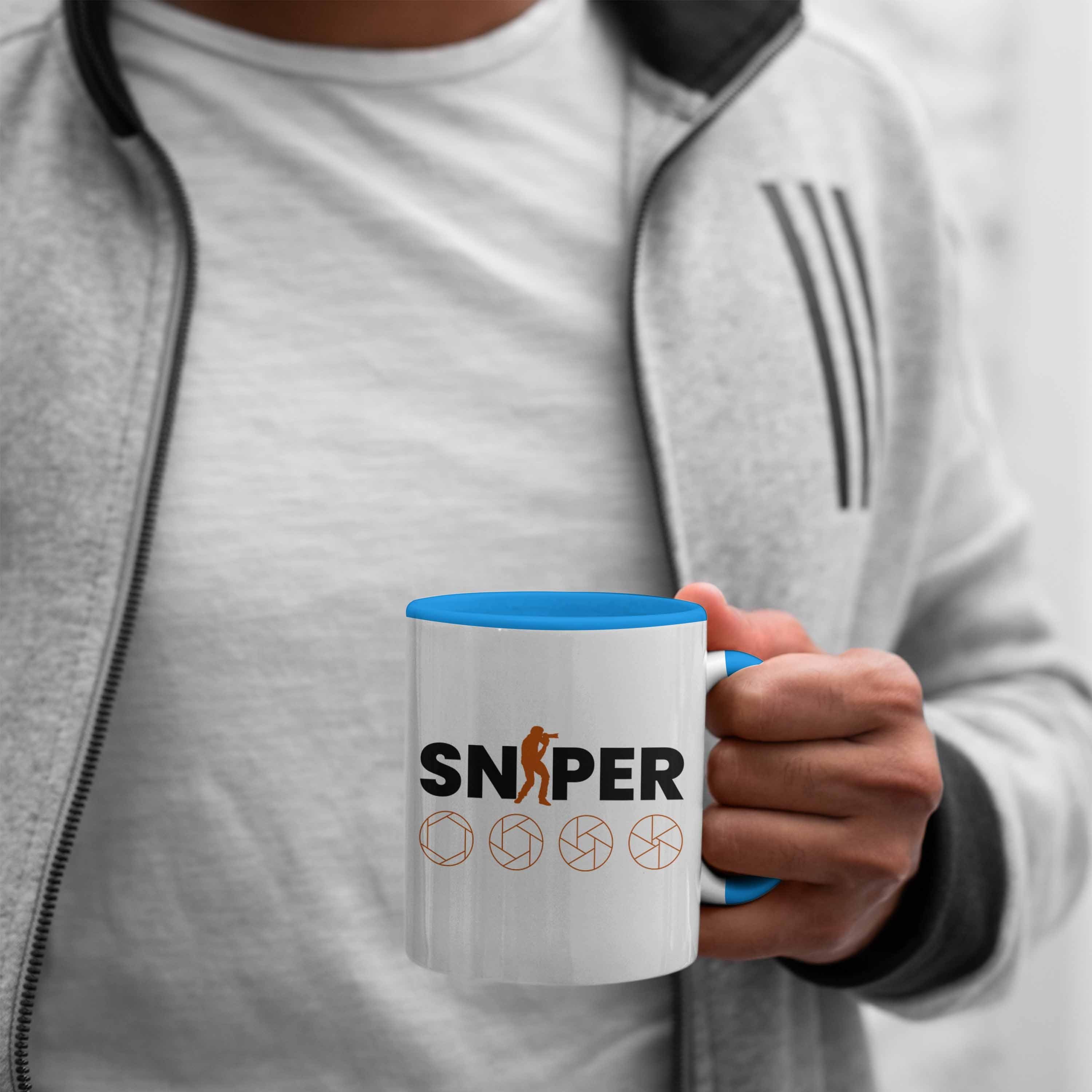 Geschenk Tasse Blau Tasse Fotograf Sniper Trendation