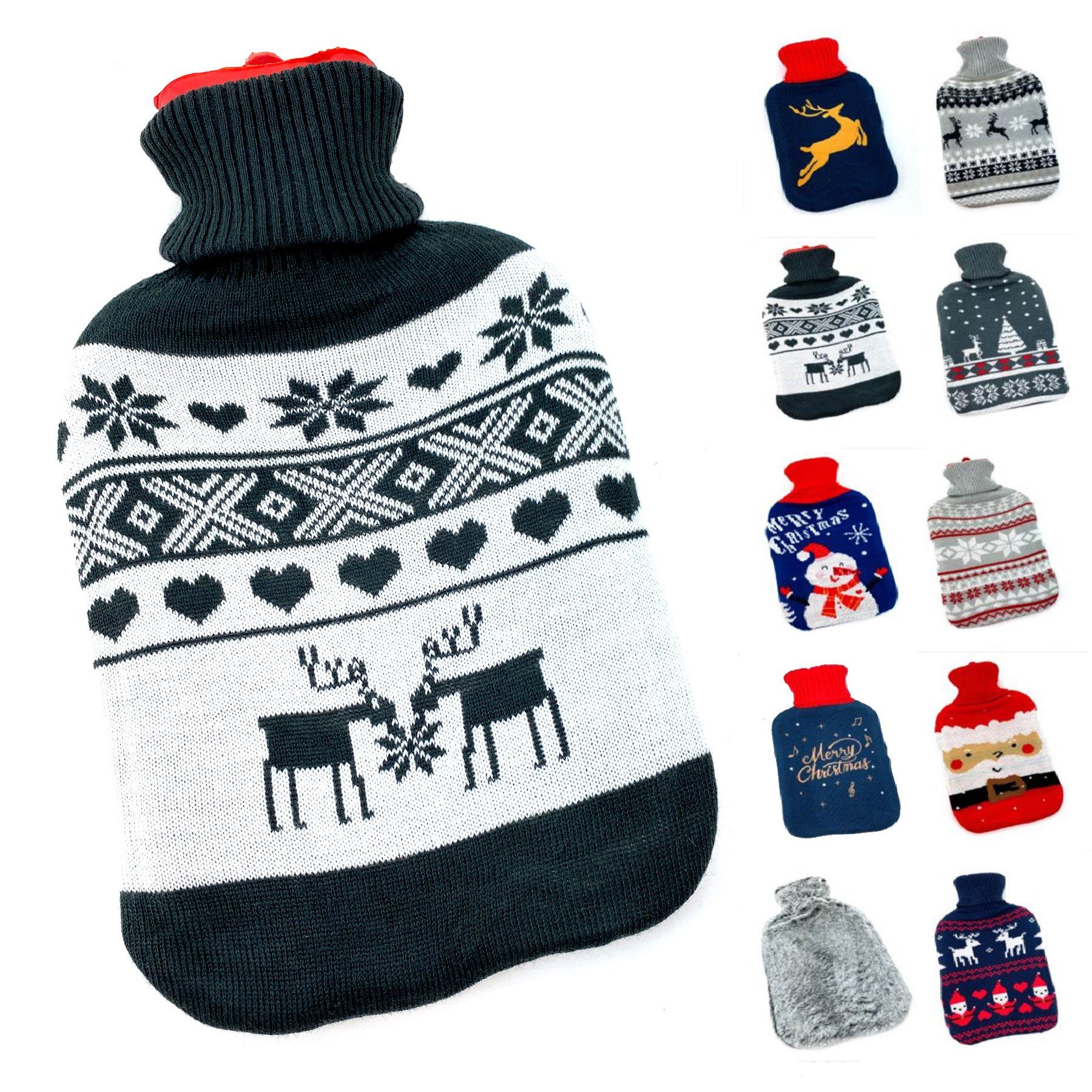 heimtexland Wärmflasche Soft Strick Bezug waschbar Wärmekissen Geschenk, (Typ857), Weihnachten I Doppellamellen Wärmeflasche Naturkautschuk