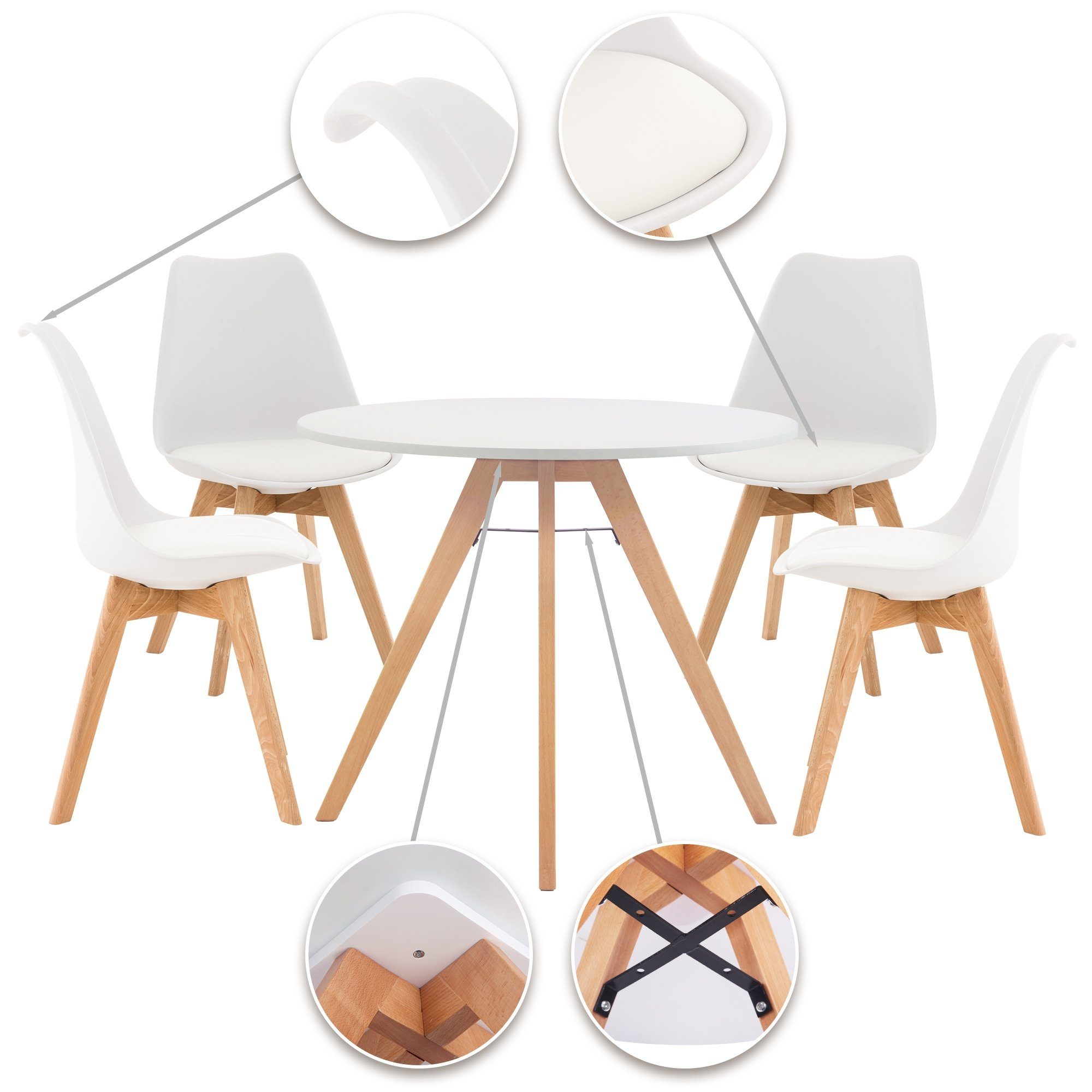 CLP Essgruppe Livik, 1 Tisch mit Sitzpolster, 4 mit und Buchenholz Stühle