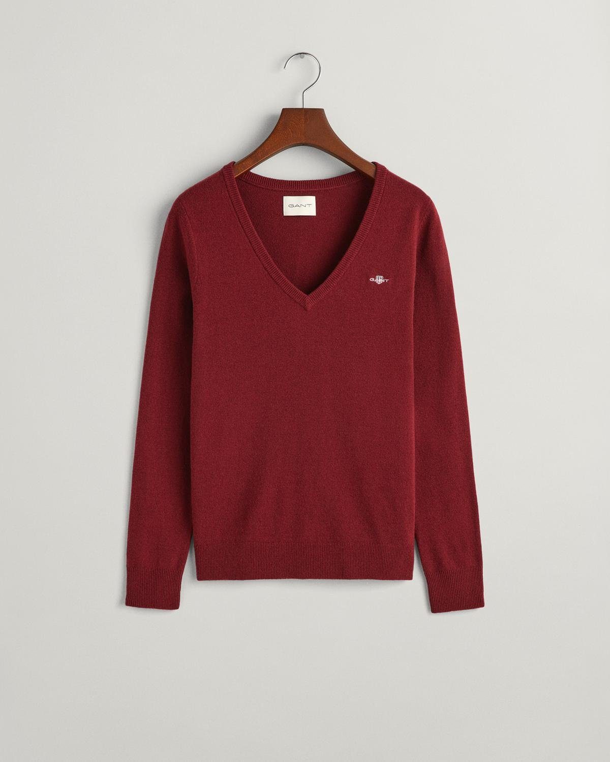 Gant Sweatshirt EXTRAFINE V-NECK, PLUMPED RED