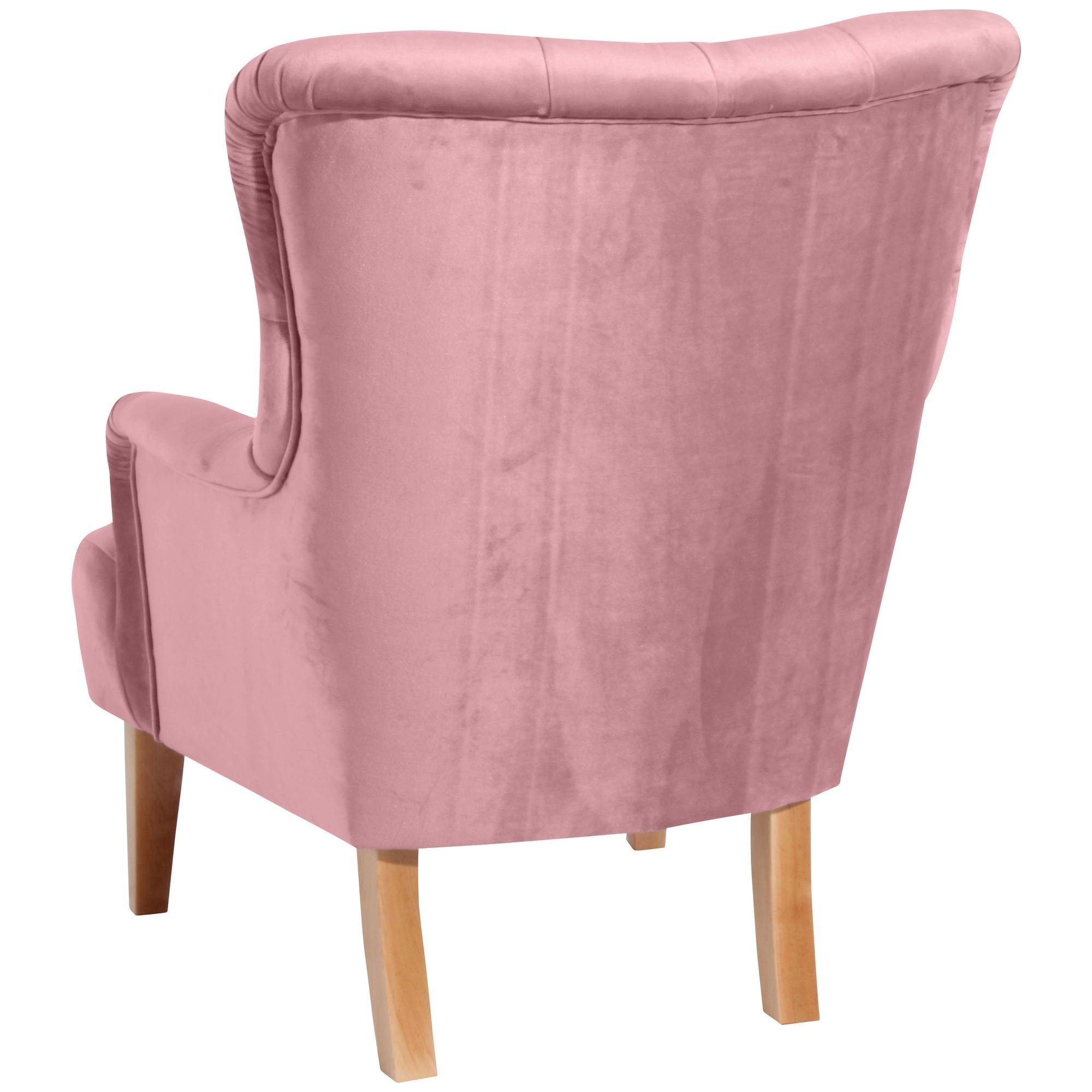 Samtvelours 21226 Sessel / inkl. (Sparpreis rosé Sessel Versand, Kostenlosem aufm Kessel Buche verarbeitet,bequemer Bezug hochwertig 58 natur 1-St), Sitz Kaiya
