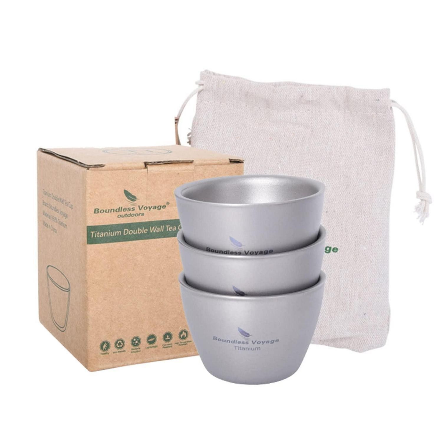 LuxusKollektion Espressotasse Doppelwandige Teetasse Titan 40ml 3er-Set, Metall