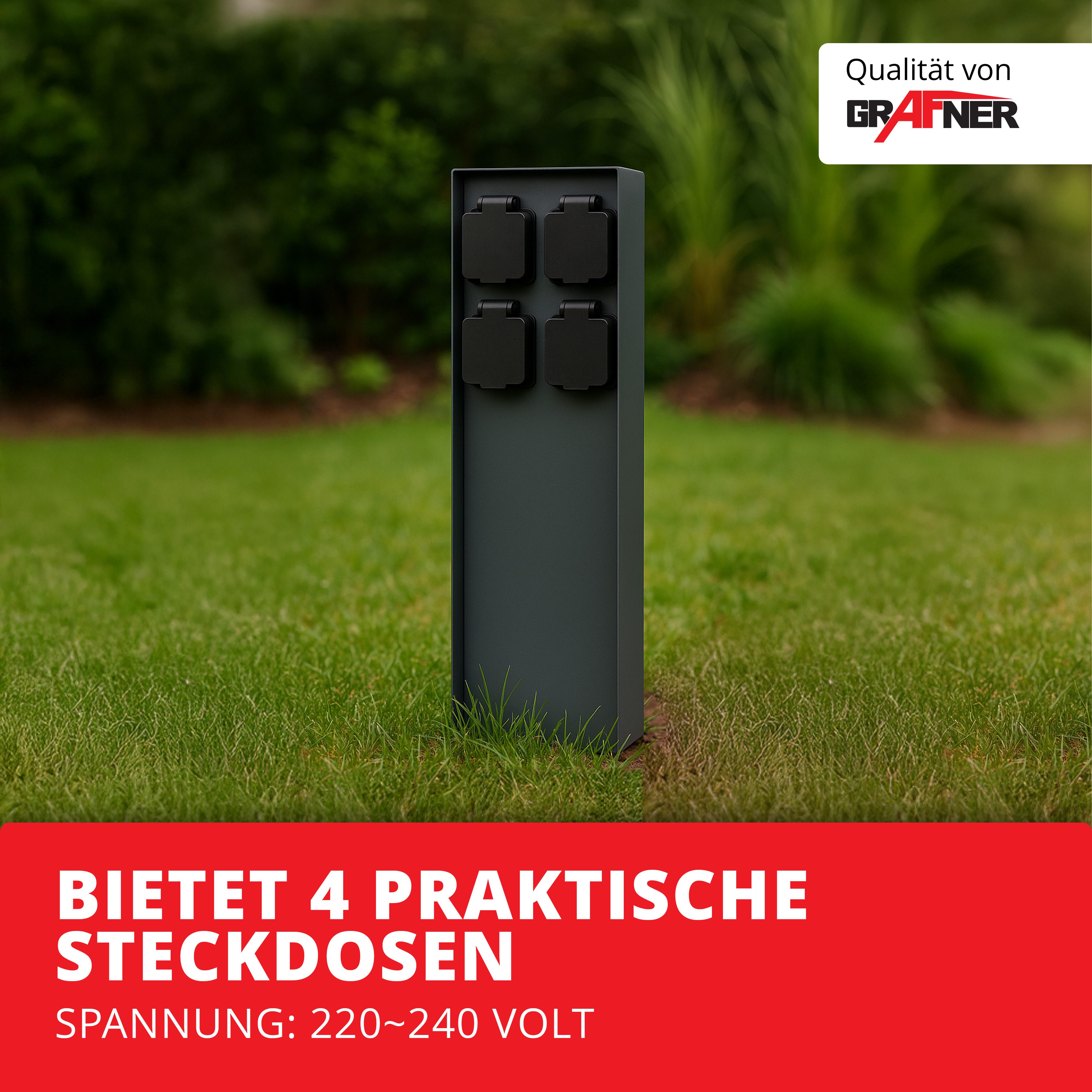 Grafner Gartensteckdose Steckdosensäule anthrazit 4 Außensteckdosen Edelstahl Gartensteckdose, Anthrazit, IP44