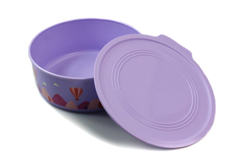 TUPPERWARE Vorratsdose Quadro 1,5 L lila Muster runde Keksdose, Bonboniere