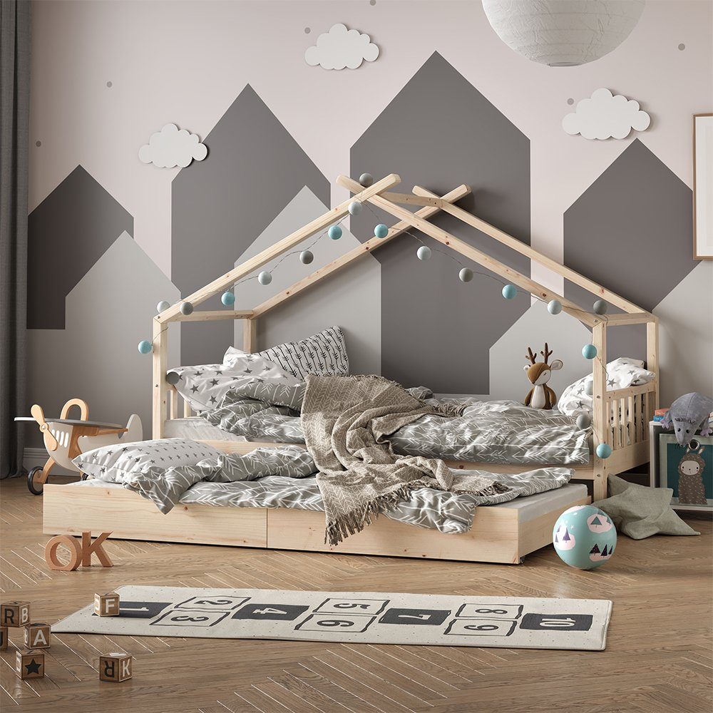 VitaliSpa® Kinderbett »Hausbett Gästebett Design Lattenrost 90x200 Matratze  Natur« online kaufen | OTTO