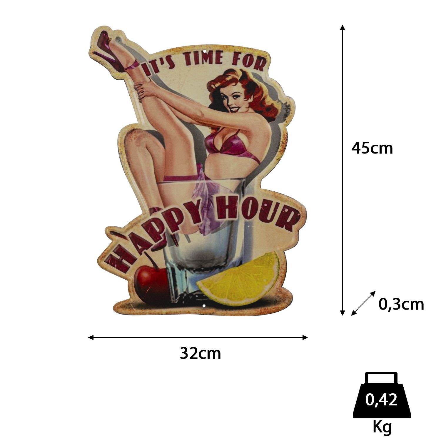 Moritz Metallschild Happy Hour Drinks Cocktail Bar Lady, Vintage Retro Deko Schild Metallschild Wandbild Schild