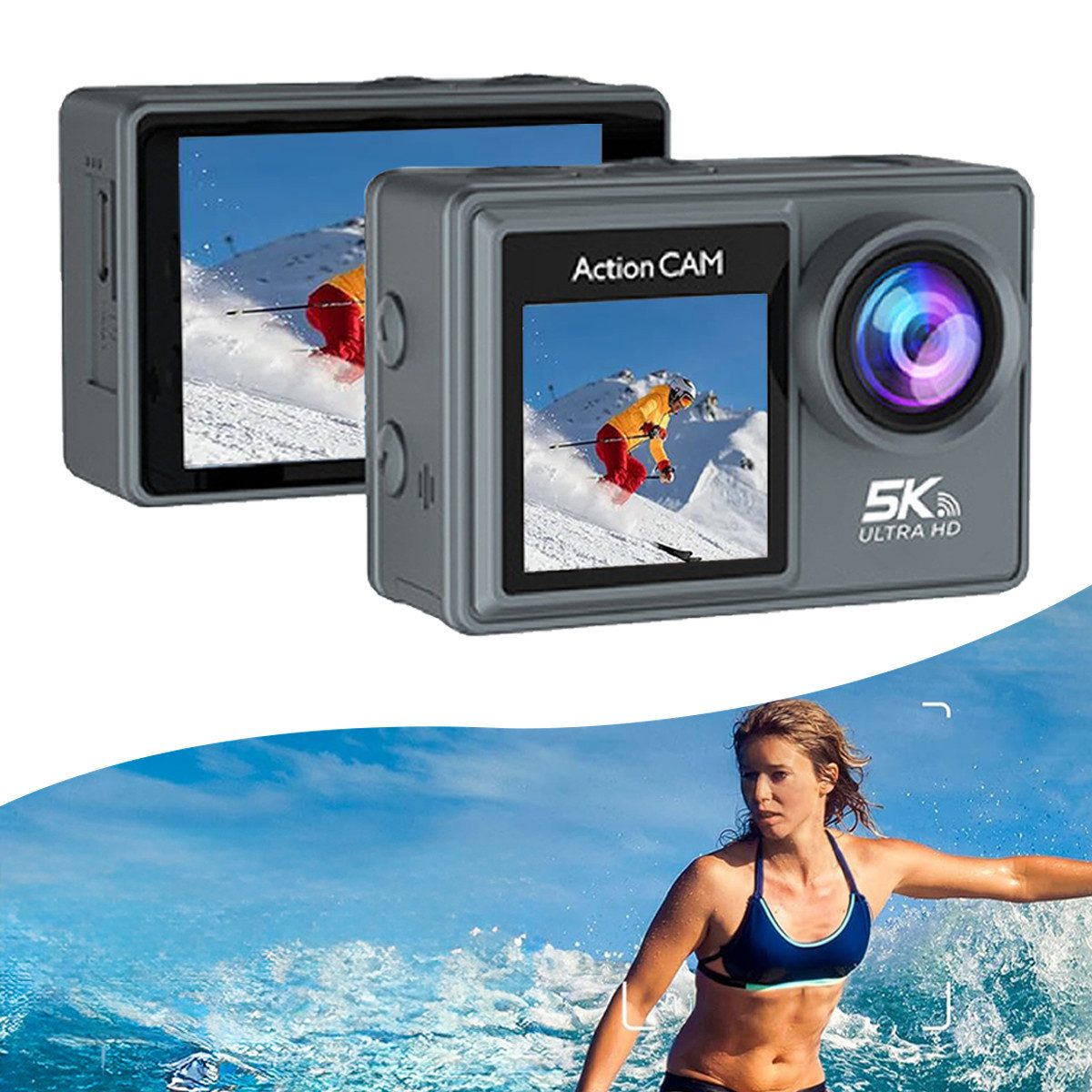 Action-Cam 5K SportKamera Wasserdichte, mit drahtloser Fernbedienung Action Cam