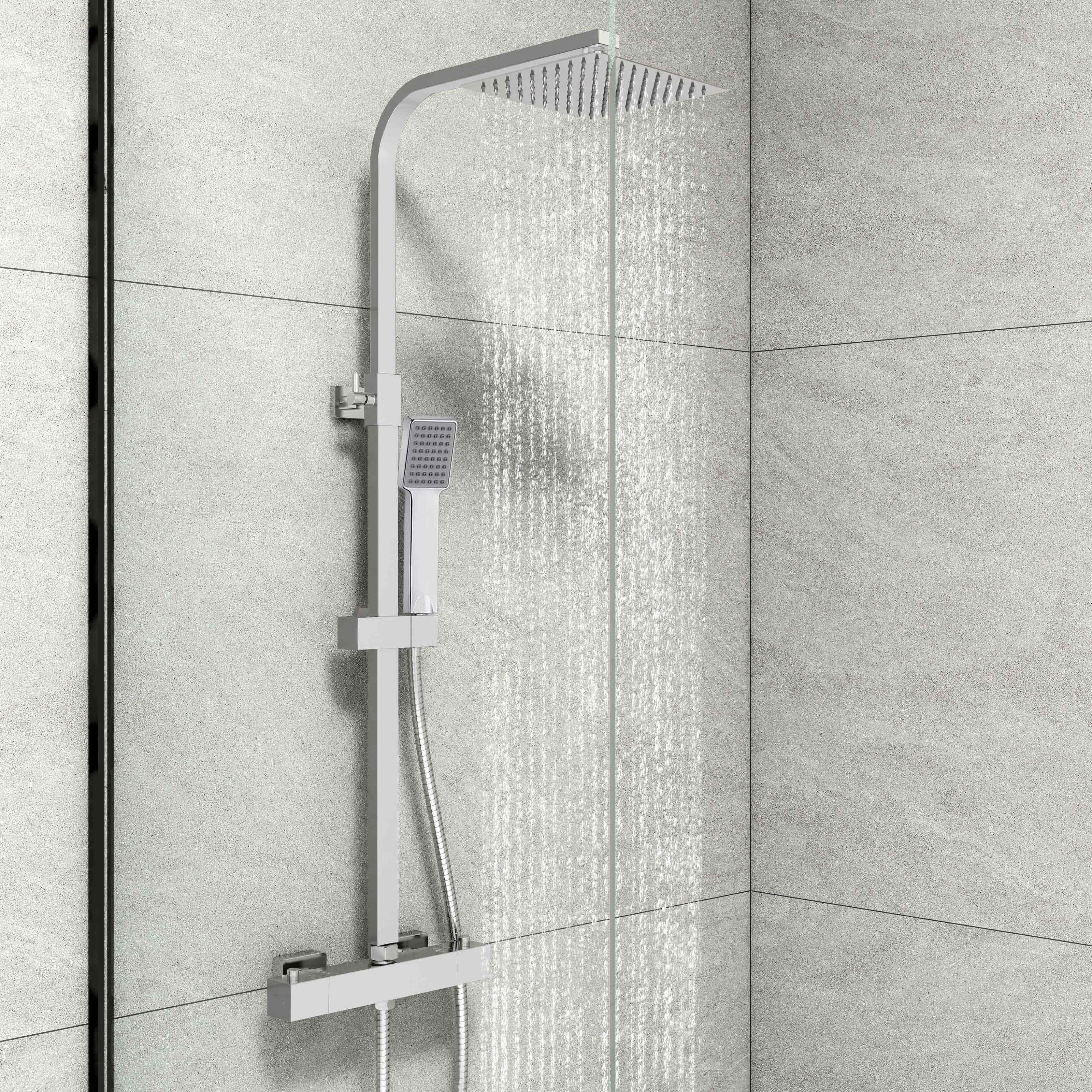 Aica Sanitär Duschsystem Wandmontiertes Thermostat Regendusche mit Quadratische Kopfbrause, Set, Brauseschlauch mit Verdrehschutz