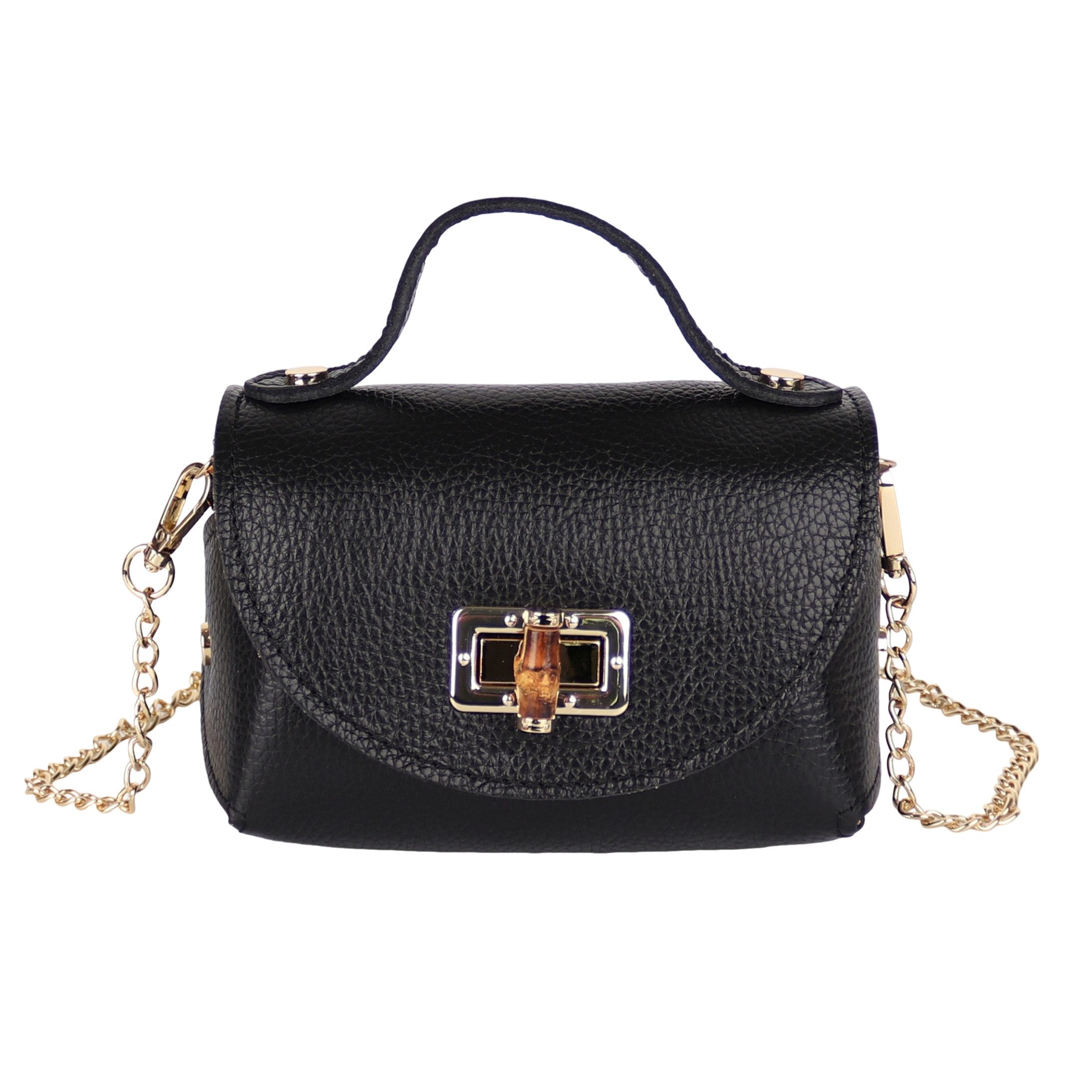 MIRROSI Henkeltasche Damen kleine Tasche aus Echtleder Schultertasche 16,50x10x8,50 cm, Mit goldfarbener Kette, ca. 125 cm lang