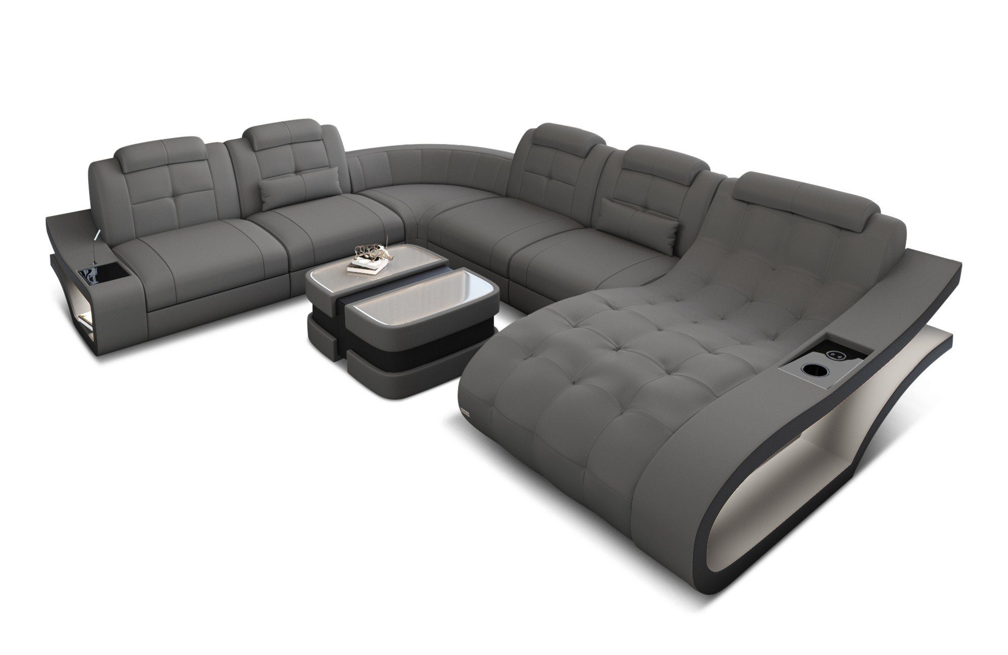 Dreams Sofa Elegante wahlweise Sofa Form XXL dunkelbraun-weiß Stoffsofa Bettfunktion mit Couch, Stoff M Polster Wohnlandschaft