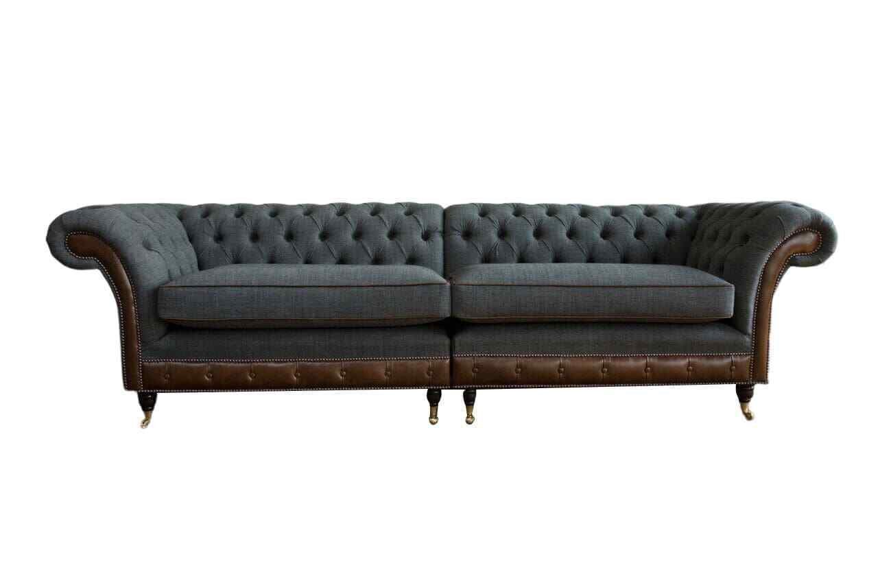 JVmoebel Sofa Design Chesterfield Stoff Couch Sofa 4 Sitzer Polster Grau Sofas Neu, Made In Europe