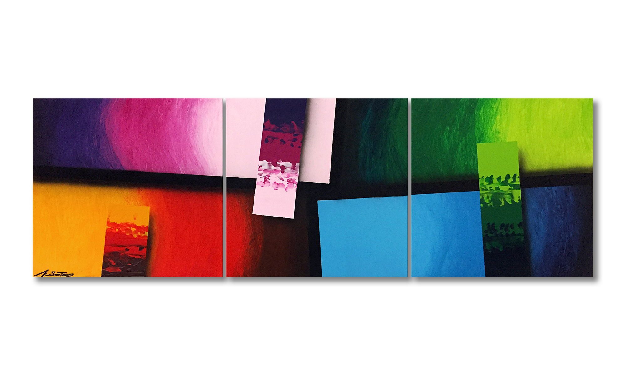 WandbilderXXL Gemälde Colorful 150 x 50 cm, Abstraktes Gemälde, handgemaltes Unikat