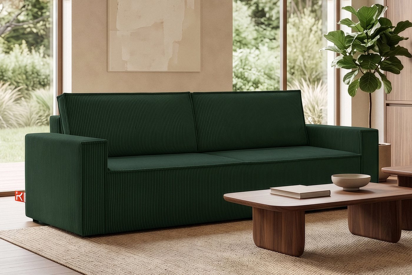 KONSIMO® 3-Sitzer NAPI Sofa mit Schlaffunktion & massivem Gestell, hergestellt in der EU, Couch für Dauerschläfer, mit Wellenunterfederung, Großer Bettkasten