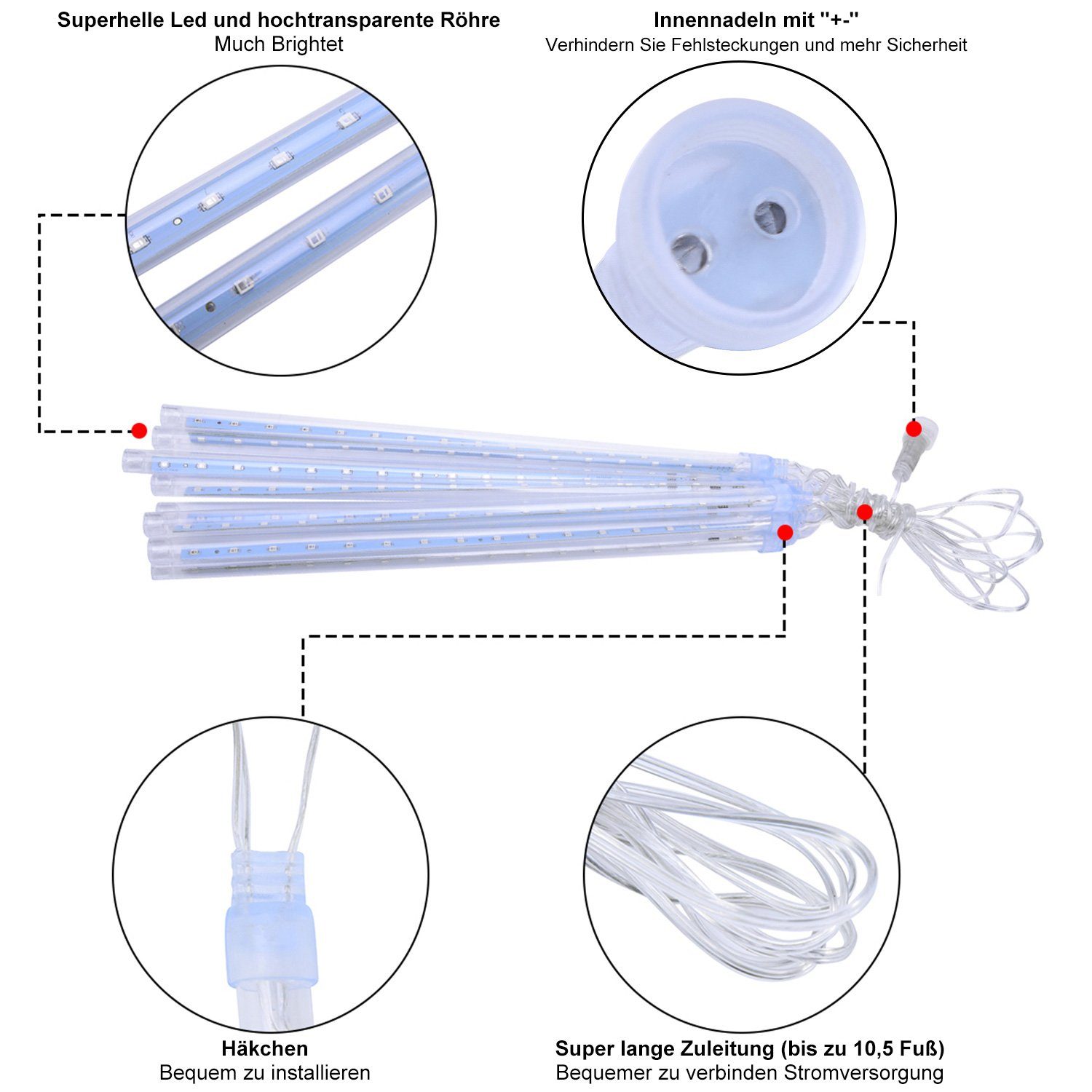 Röhren, LED Meteorschauer-Lichterkette 8 Niederspannung Blau LED Integriert 30cm/50cm LED-Lichtervorhang 4.4/6M Wasser Dekora LED Lichterketten MUPOO Fest