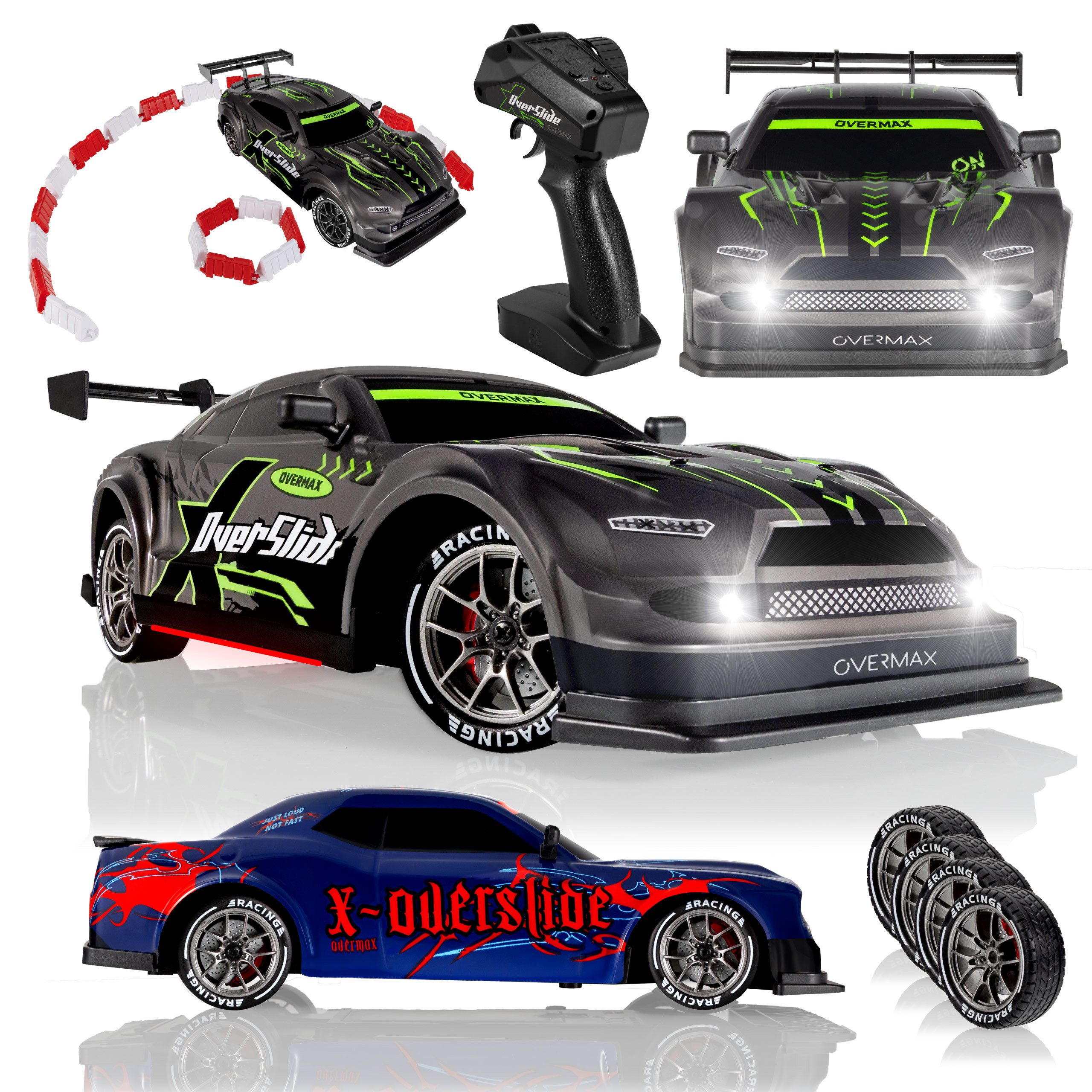 Overmax RC-Auto X-OVERSLIDE (Set, Set), 20 km/h/LED-Unterboden/2 Akkus/2 Karosserien/4WD