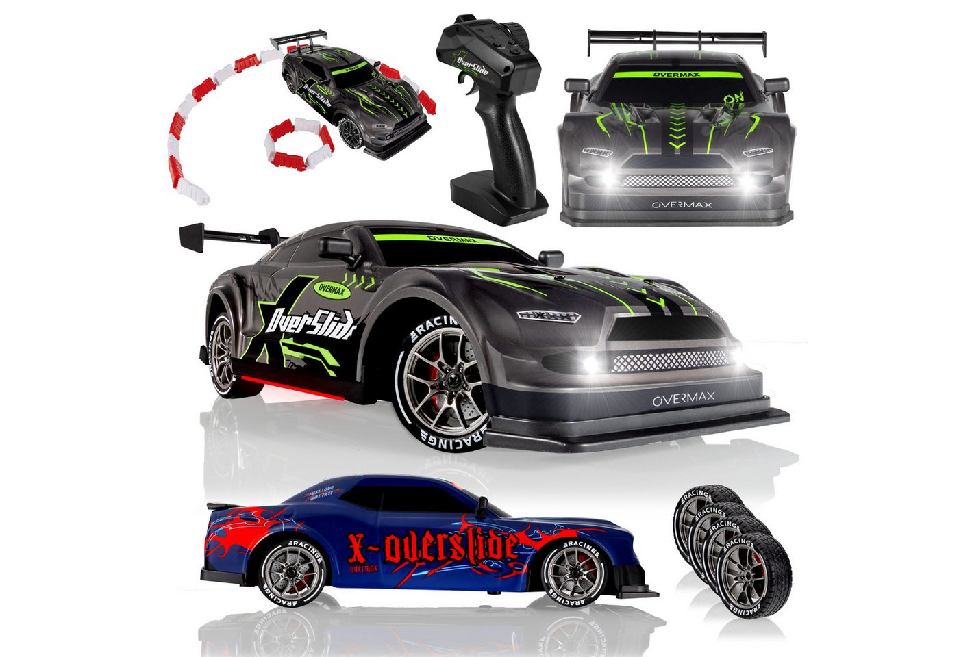 Overmax RC-Auto X-OVERSLIDE (Set, Set), 20 km/h/LED-Unterboden/2 Akkus/2 Karosserien/4WD
