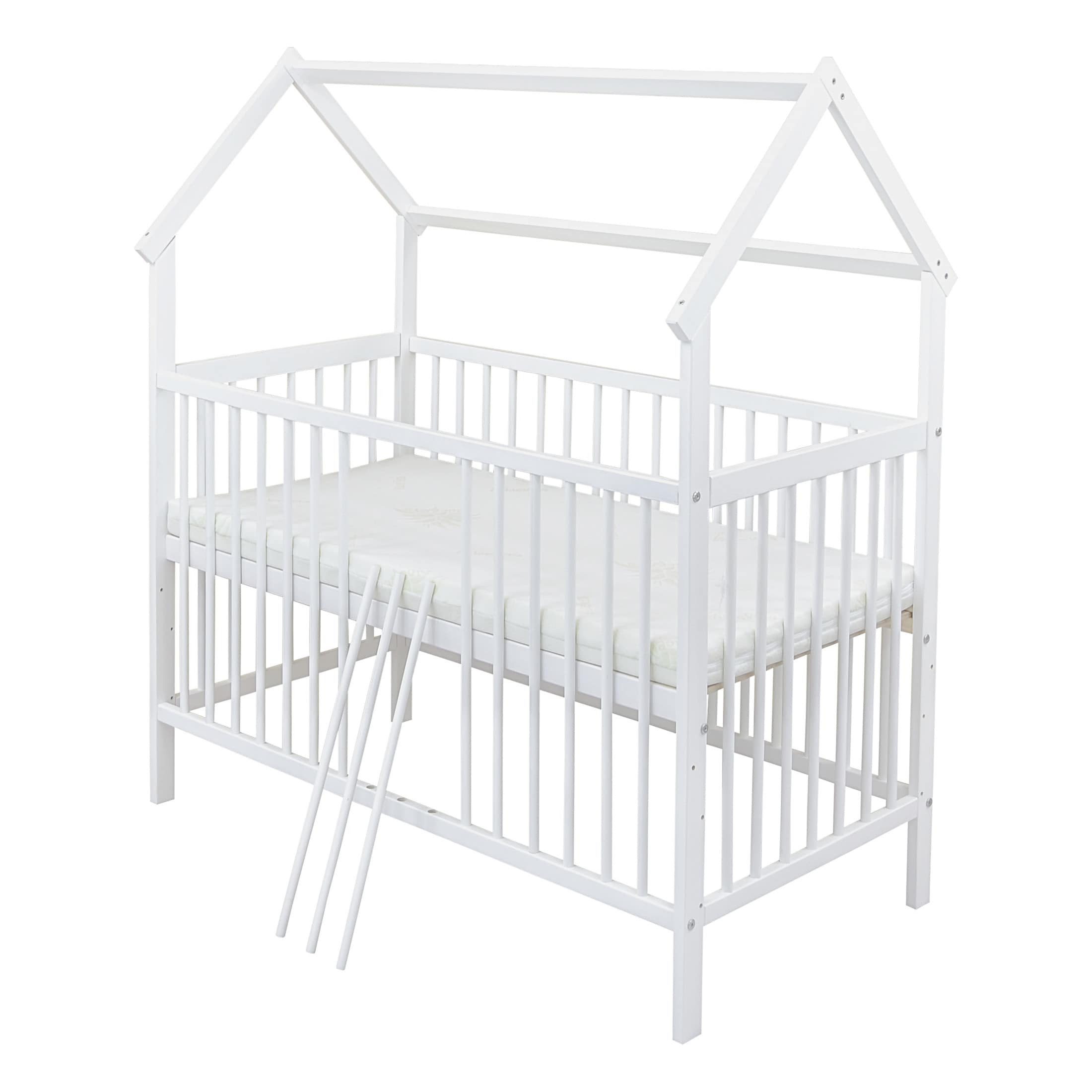 Baby-Delux Babybett Hausbett 60x120, Kinderbett Gitterbett weiß Matratze günstig online kaufen