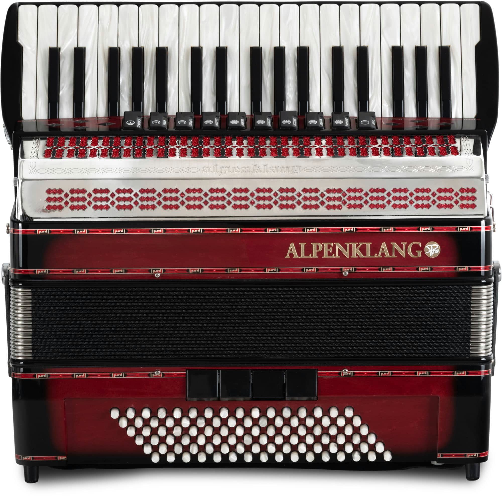 Alpenklang Knopf-Akkordeon Pro IV 96 CM - 96 Bassknöpfe, 38 Diskanttasten, Doppeltremolo (Pro-Serie), hochwertige, italienische Tipo a Mano A-Stimmplatten