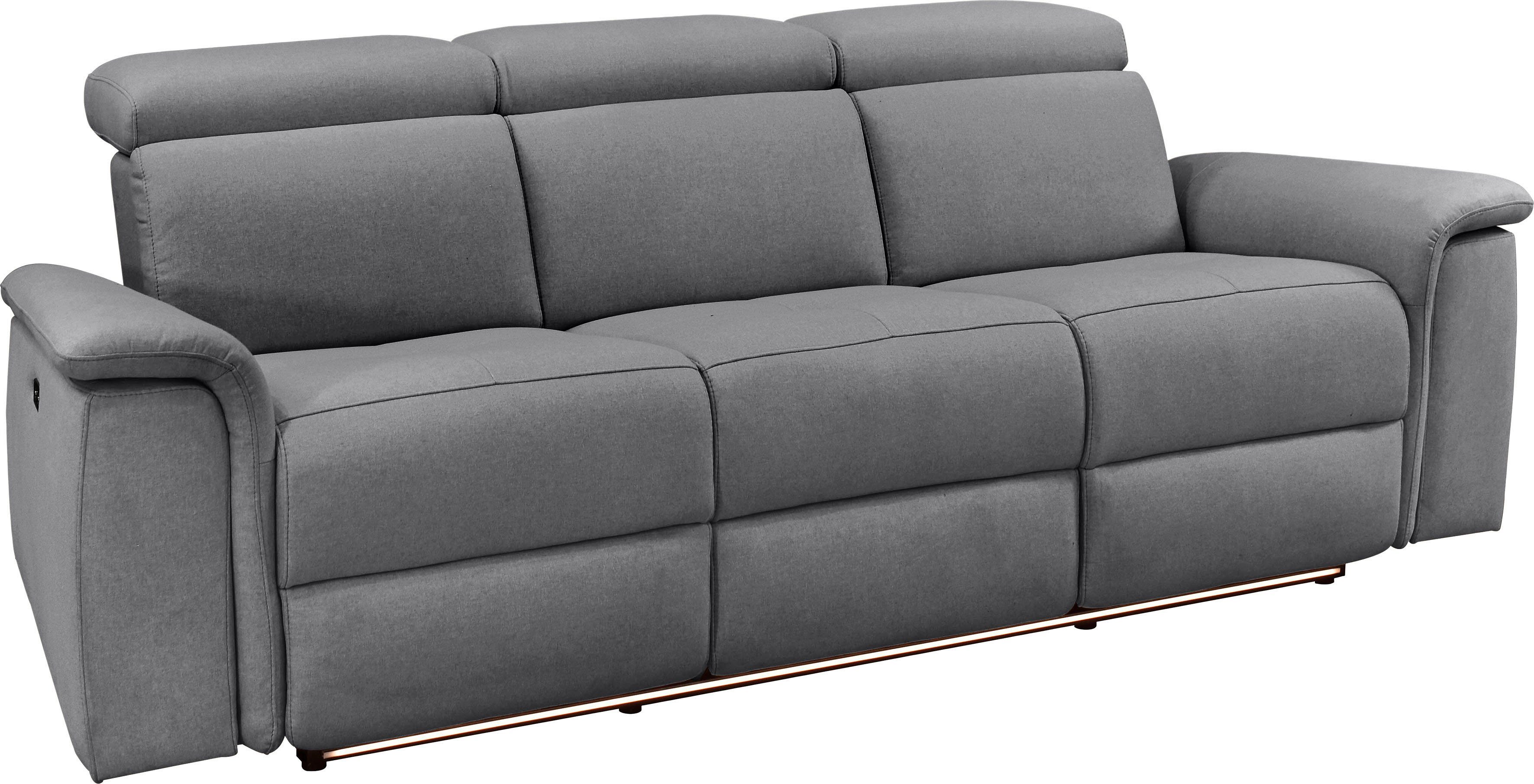 Home affaire 3-Sitzer Pareli 229cm, manuelle u. elektr. Relaxfunktion in 2 Sitzen, USB, KT-Verstellung, LED Beleuchtung, in Echtleder, Kunstleder, Web