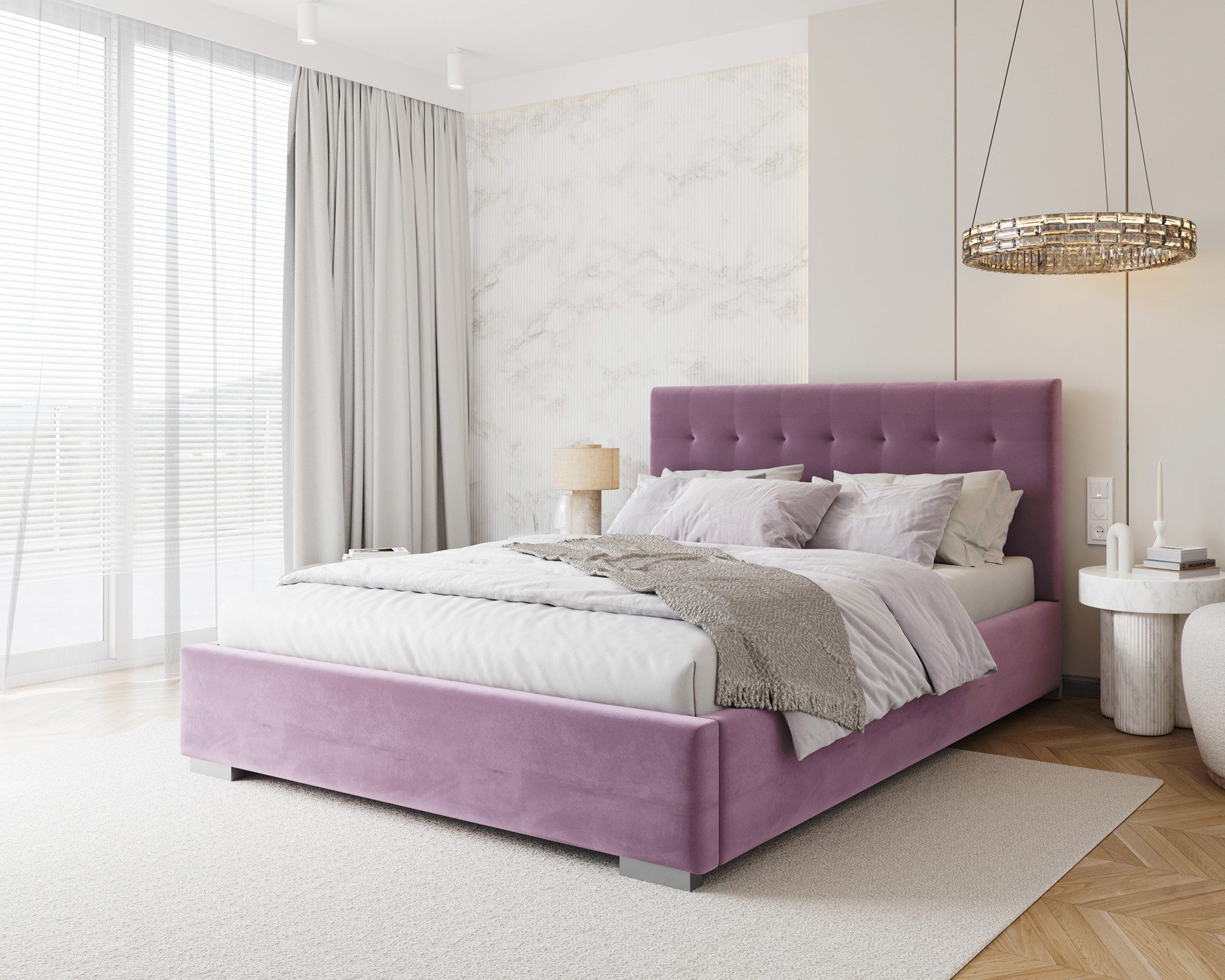 thematys Polsterbett Samt Velours Bett mit Bettkasten & Lattenrost, 120x200–180x200 cm (Optional mit 28 cm H3/H4 Taschenfederkern oder 23 cm Taschenfederkern-Matratze H2, hydraulisches Stauraumbett)