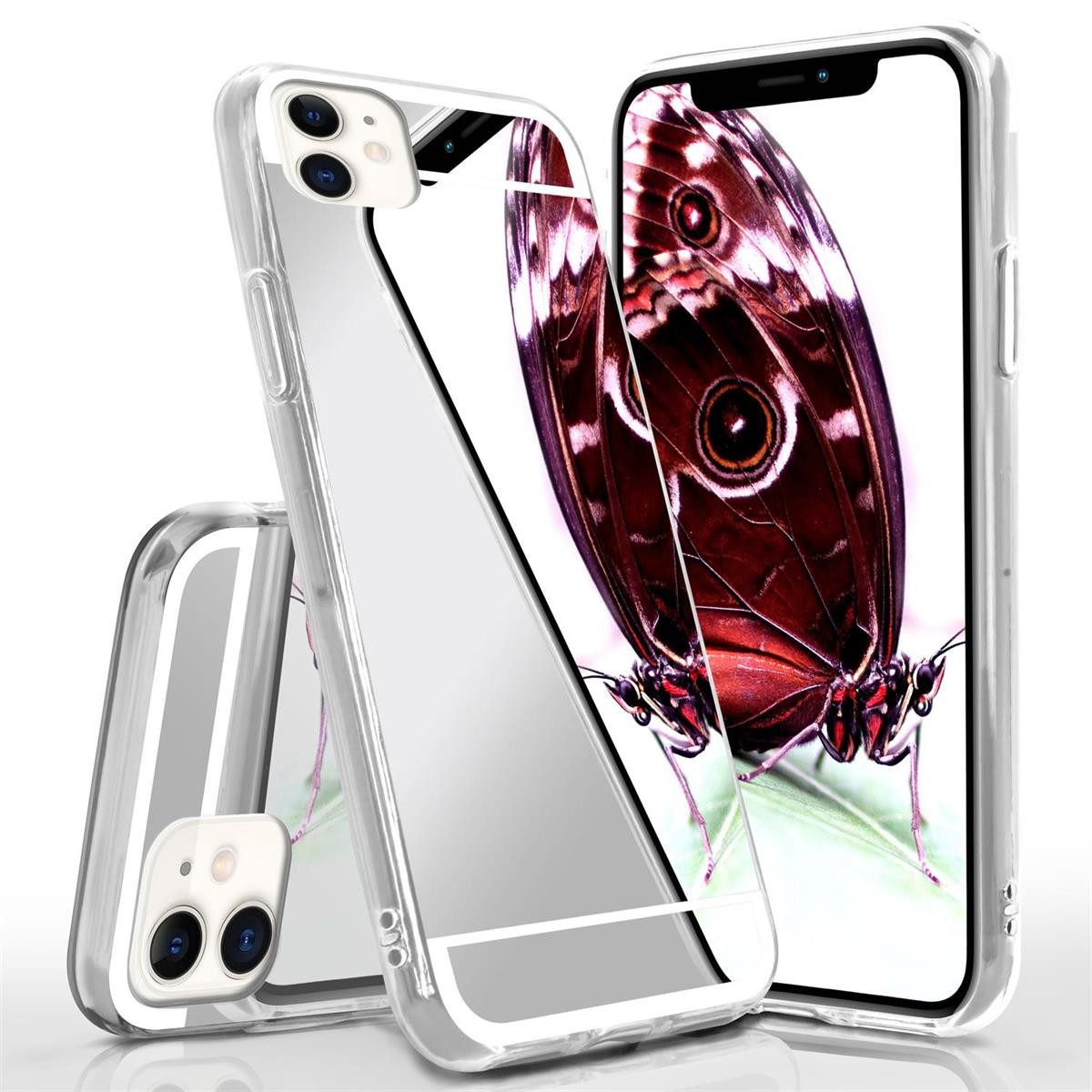 moex Handyhülle für iPhone 11 Hülle Spiegel Mirror Case Silber 6,1 Zoll, Silikon Handyhülle verspiegelte Rückseite Stylische Handy Schutzhülle