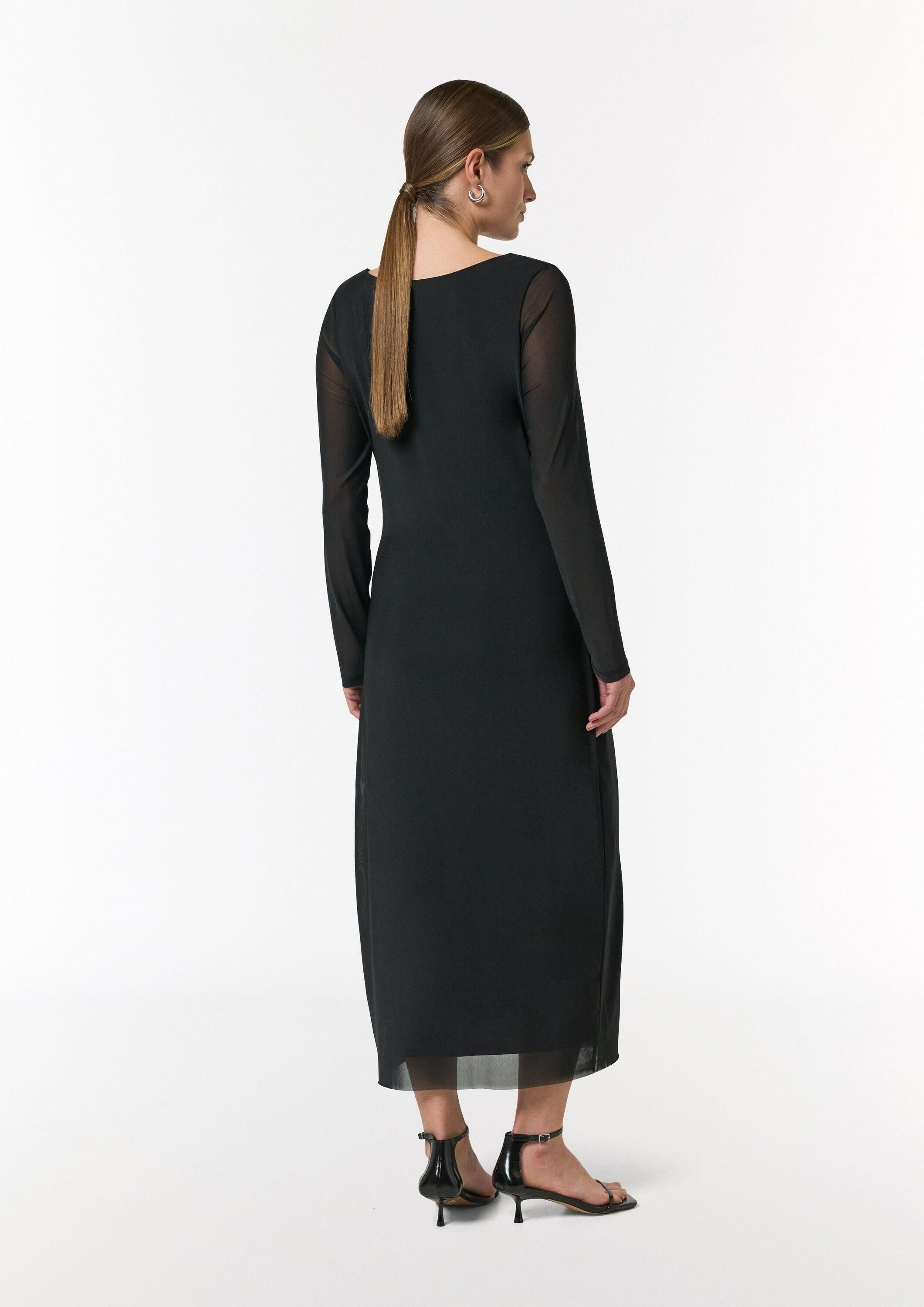 comma Midikleid Kleid Mesh-Kleid im Slim Fit mit Wasserfall-Ausschnitt