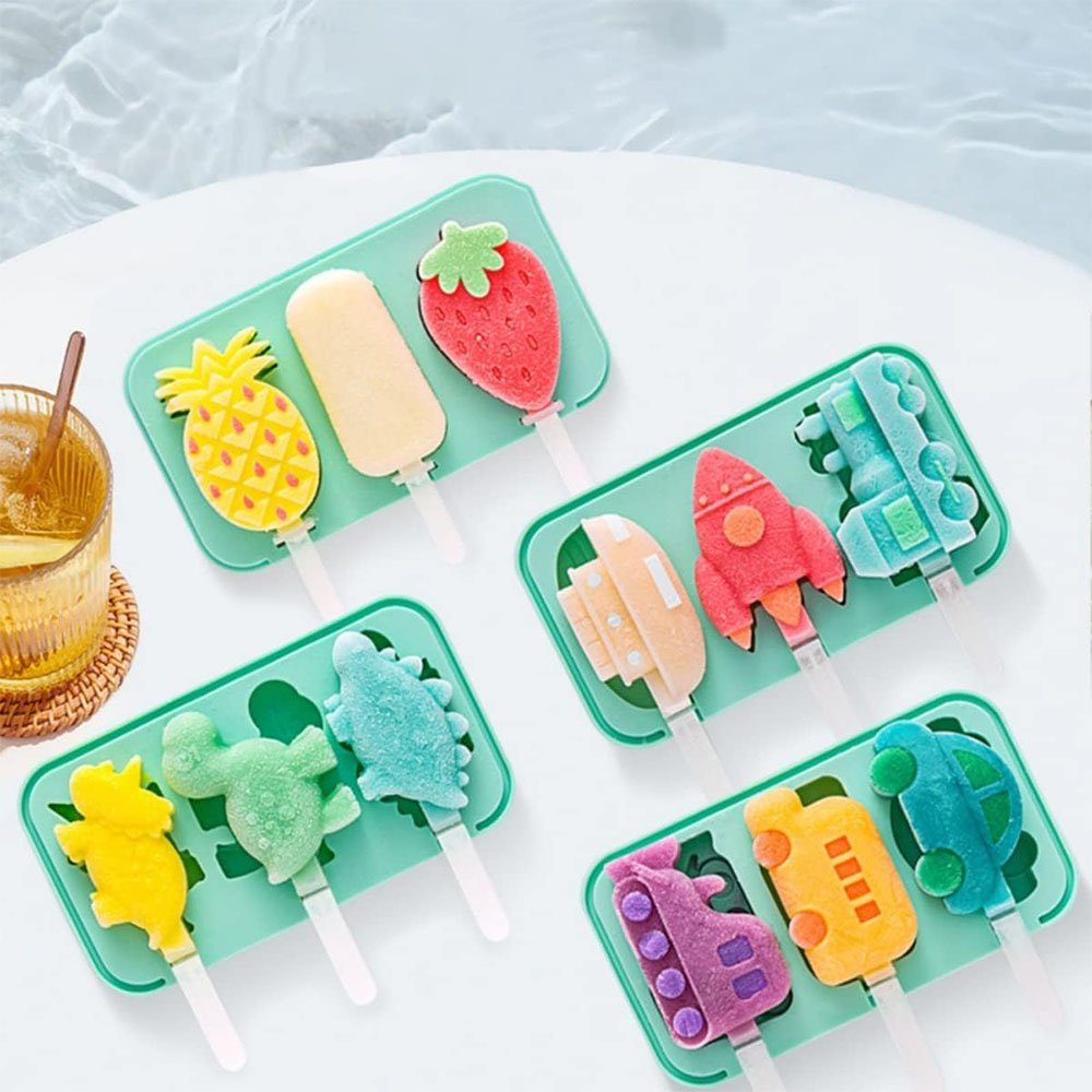 2 Stück DIY Kreative NUODWELL Grün-2 für Kinder Eisform Silikon-Eislutscher-Formen