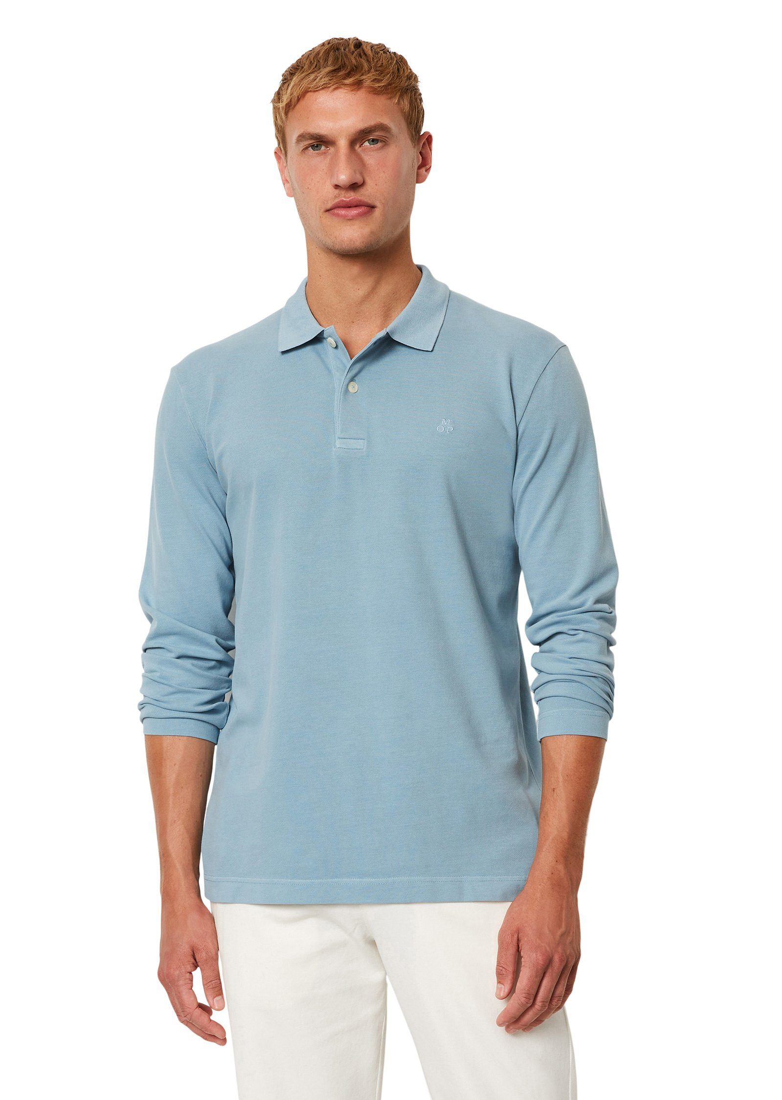 Marc O'Polo Langarm-Poloshirt aus Bio-Baumwolle mit Elasthan blau