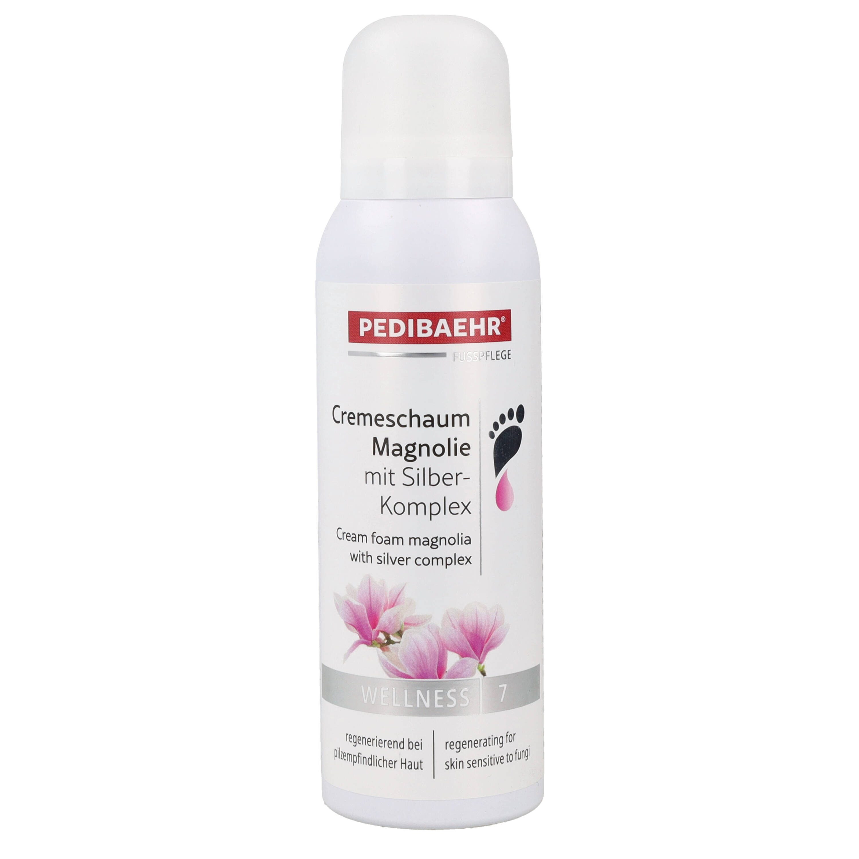 Pedibaehr Fußschaum Pedibaehr Cremeschaum Magnolie 125ml für pilzempfindliche Fußhaut & -nägel, 1-tlg., mit Reiskeimöl, Panthenol, Glycerin und 5 % Urea