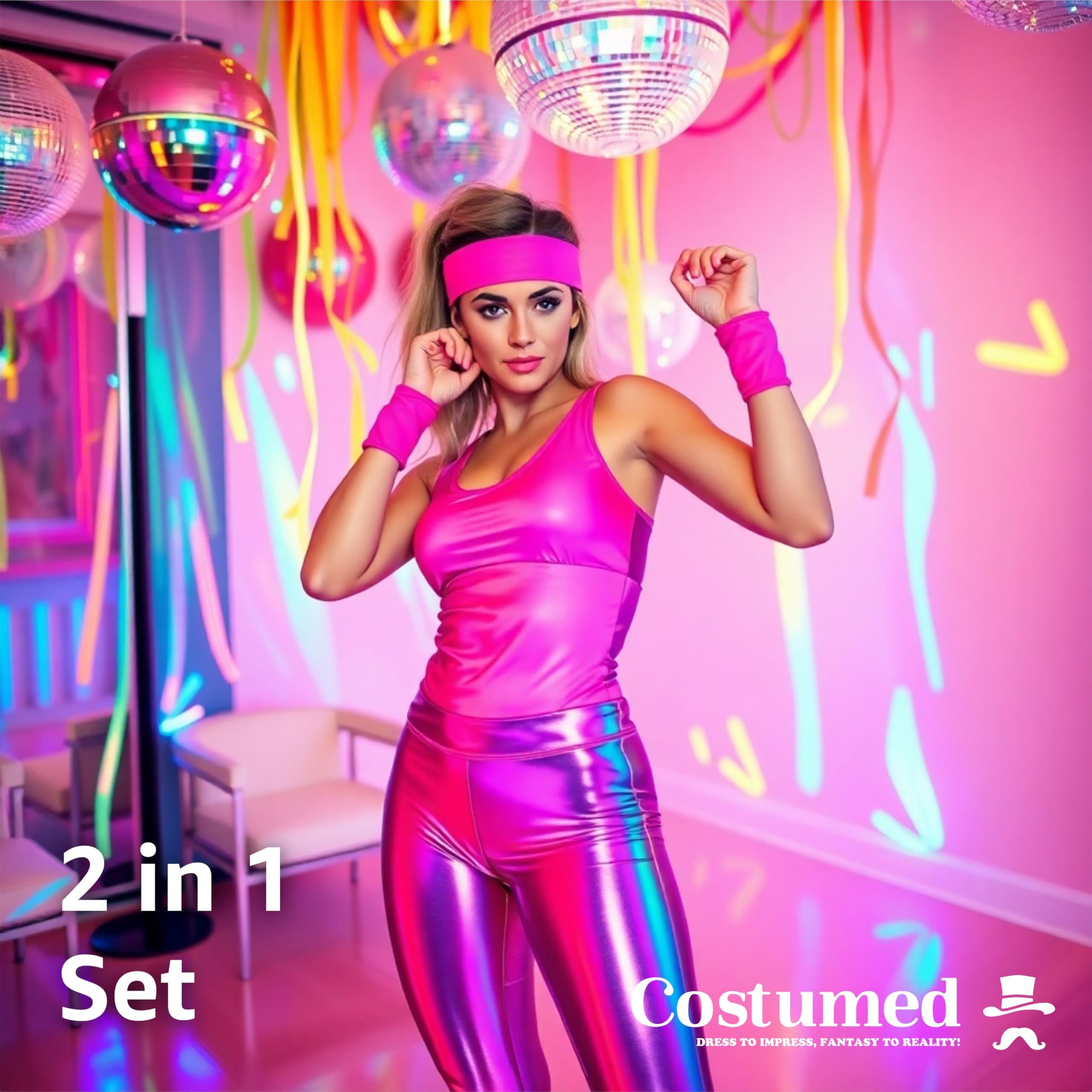 Costumed Kostüm 3er Set Schweißband 80er 90er - Fasching & Karneval pink mi günstig online kaufen