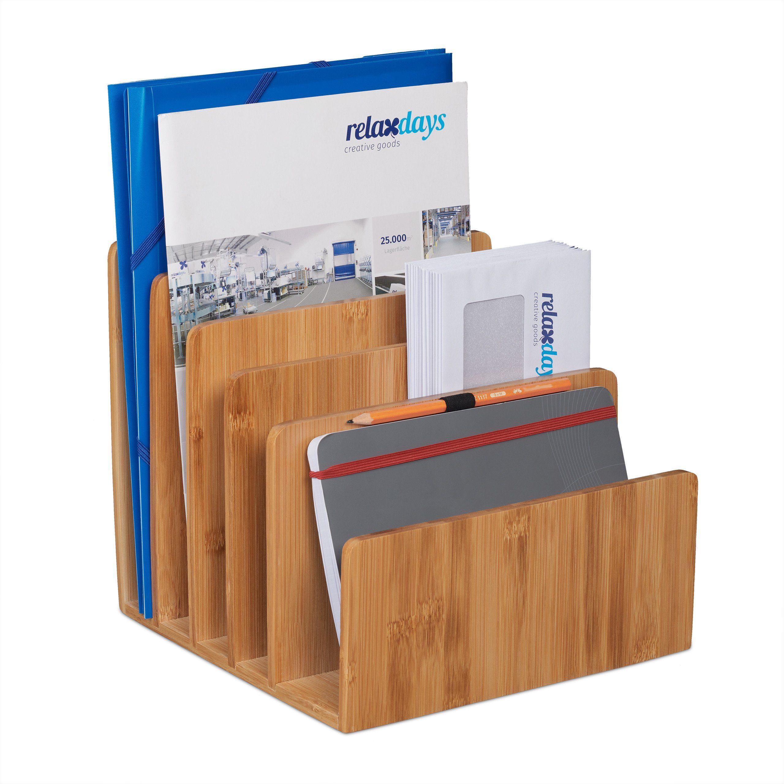relaxdays Briefablage Dokumentenhalter Bambus