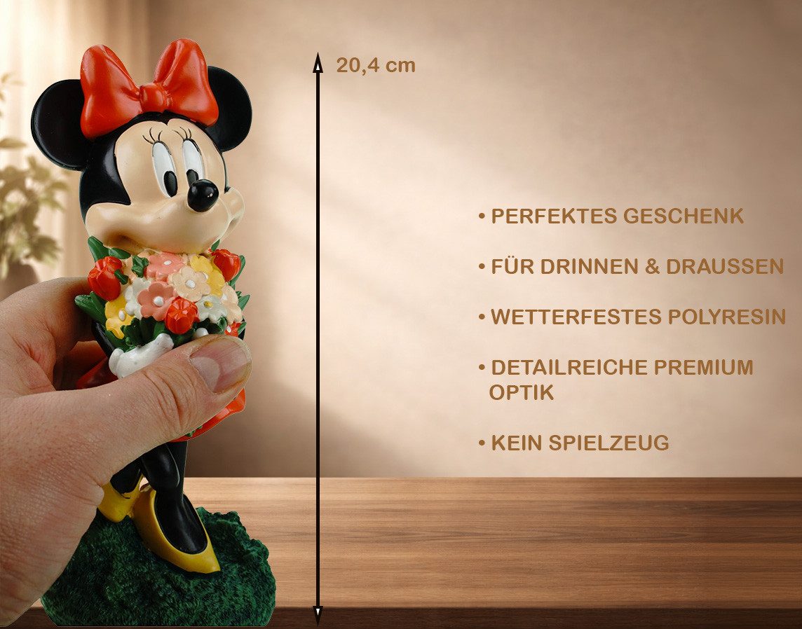 Disney Gartenfigur Disney Minnie Mouse mit Blumen Offiziell lizenzierte Dekofigur 20 cm